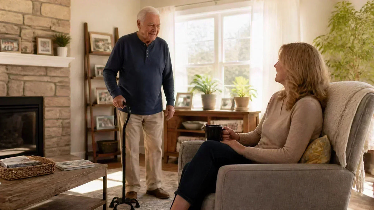 Older adult enjoying independent living at home with family while aging in place