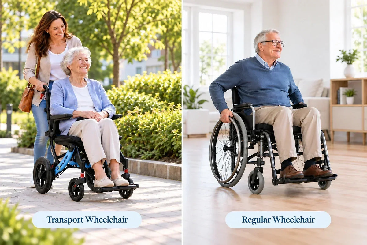 Transport wheelchair vs regular wheelchair comparison for seniors and caregivers