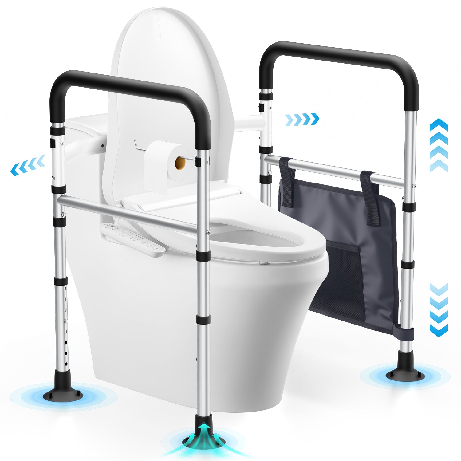 WHLICKS Toilet Safety Rails for Seniors – Adjustable, Foldable, Supports 350 lbs
