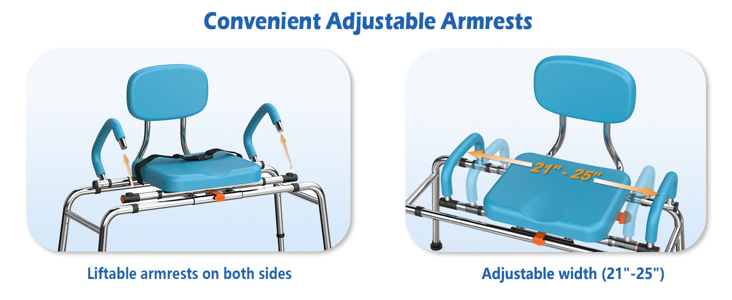 shower chair with arms and width adjustable