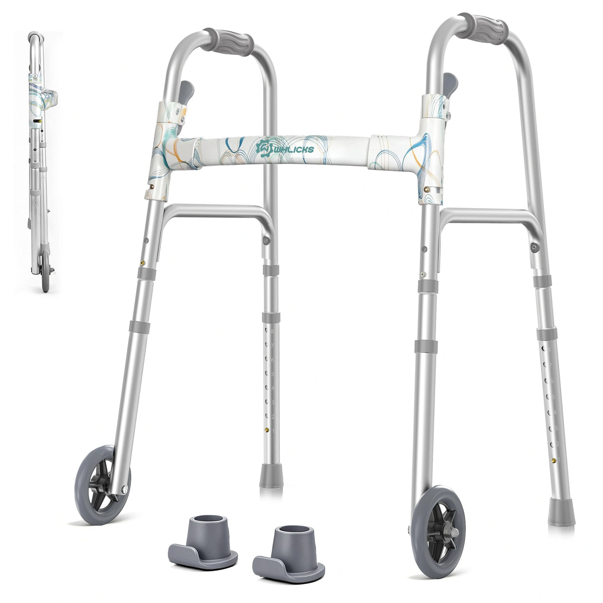 Lightweight 2-Wheel Folding Walker with 300 lb Capacity