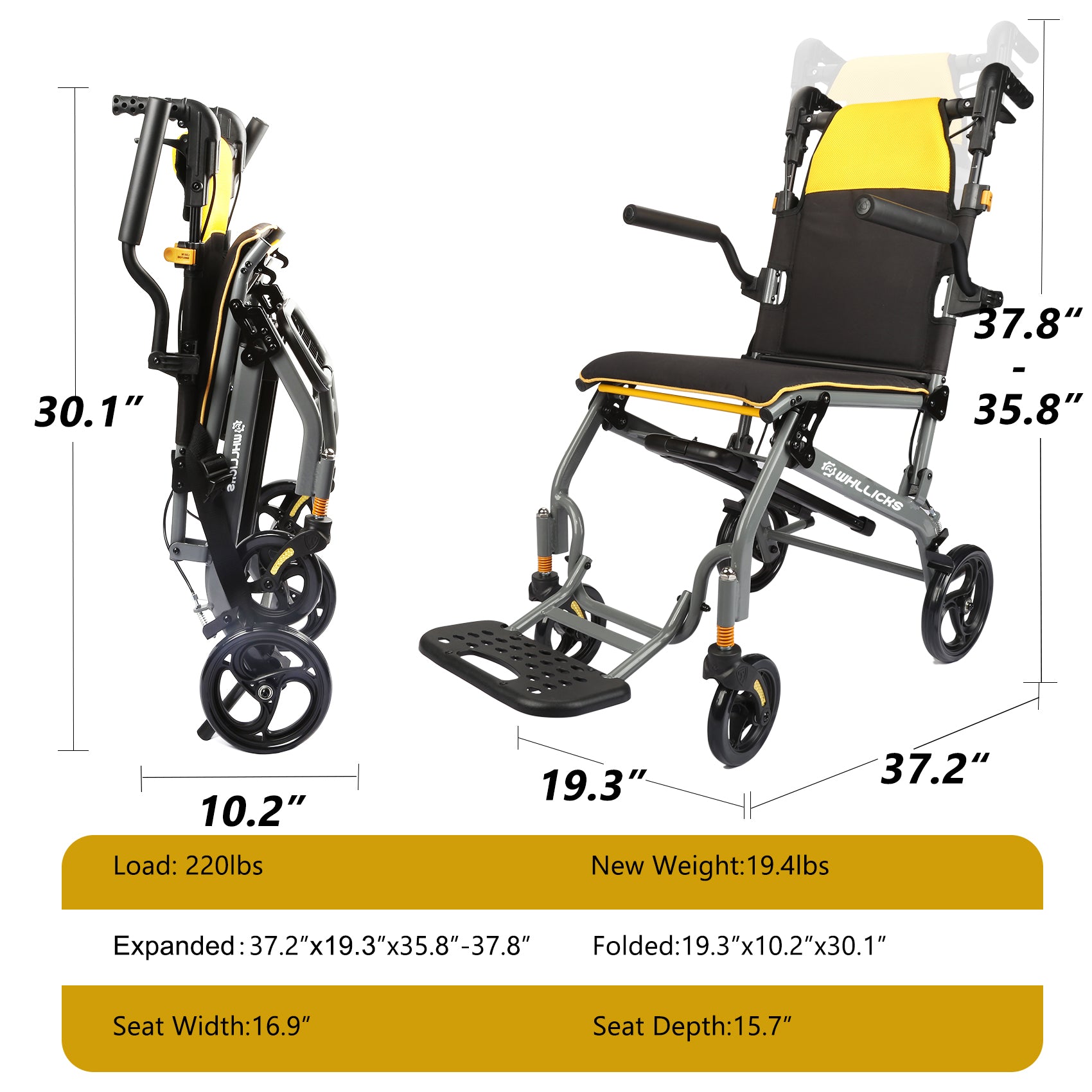 size of folding wheelchair#color_yellow