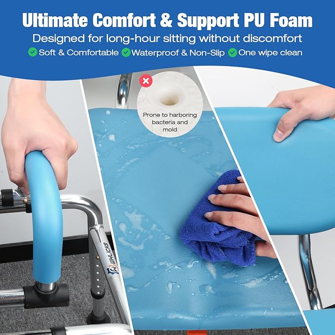 Sliding Shower Chair with 360° Swivel Seat, Adjustable Tub Transfer Bench for Elderly