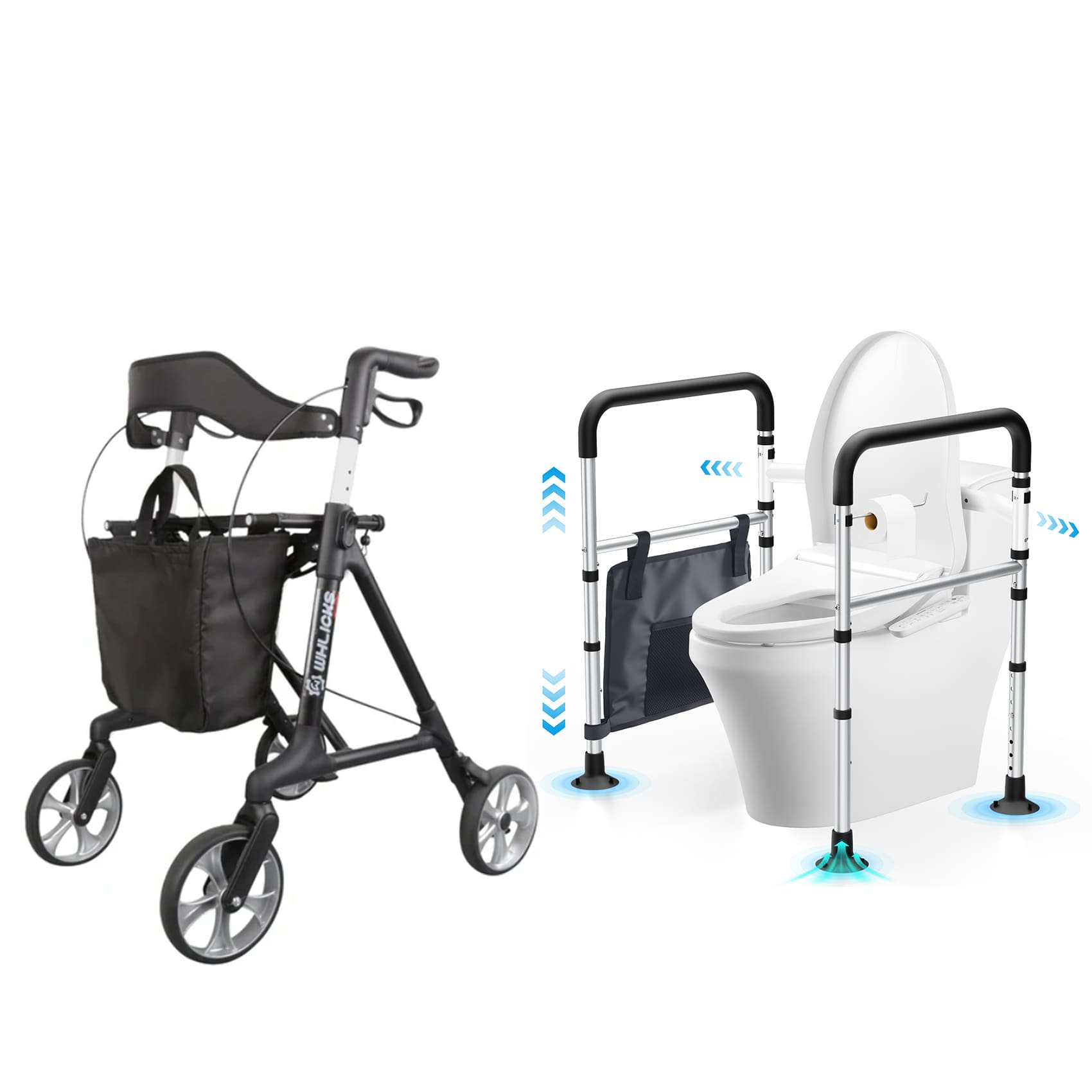 WHLICKS Heavy-Duty Rollator & Toilet Safety Rails Bundle