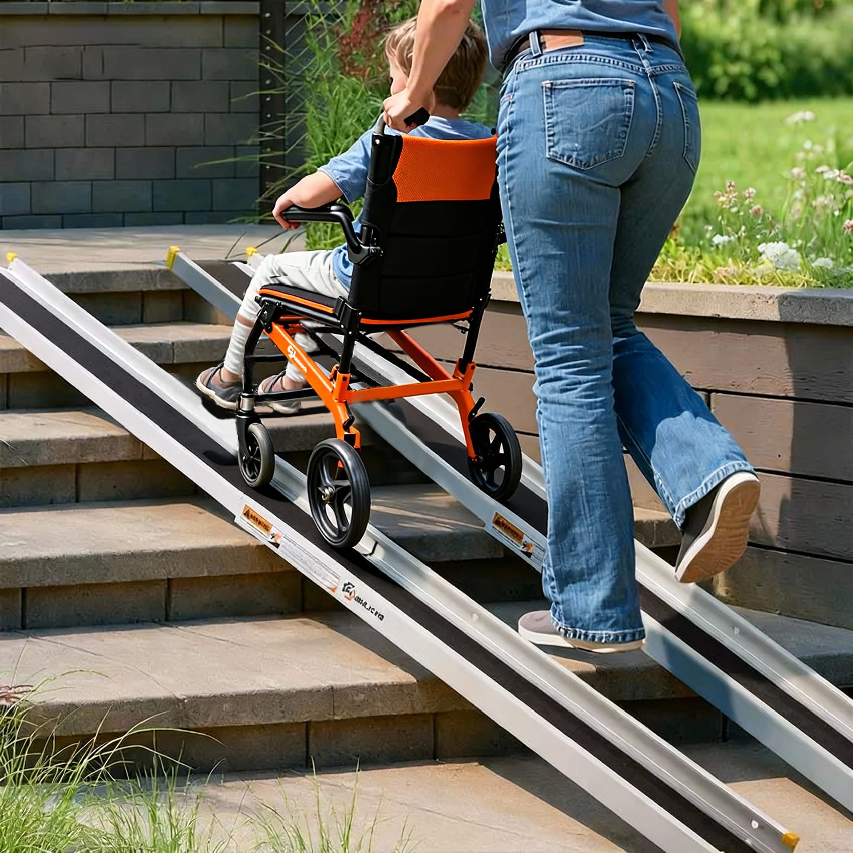 WHLICKS Premium Transport Wheelchair & Telescopic Ramp Bundle
