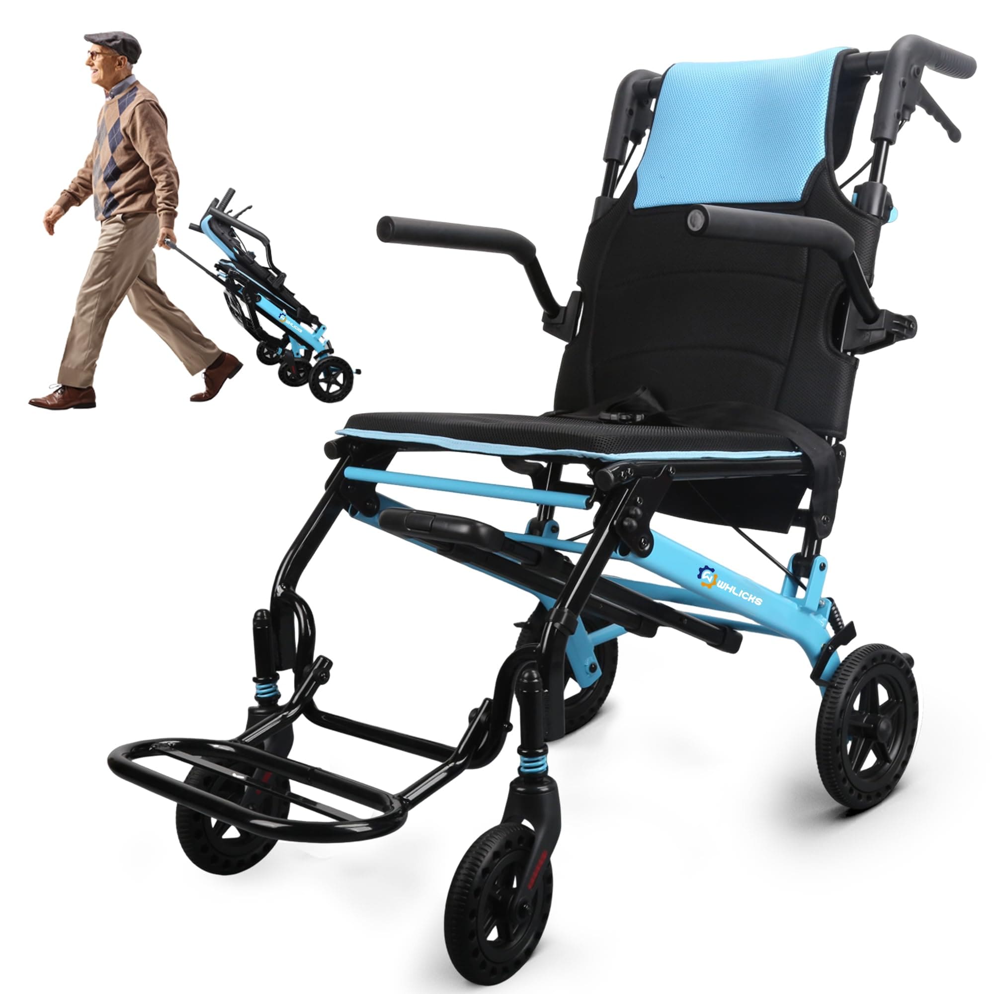 Ultra-Light Folding Transport Wheelchair with 17" Wide Seat