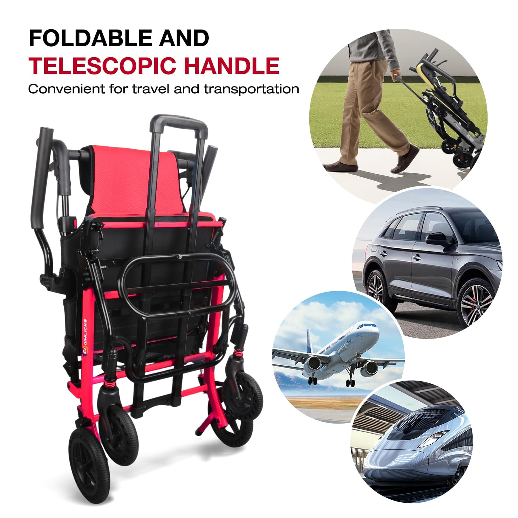 Ultra-Lightweight Transport Wheelchair with Luggage Handle