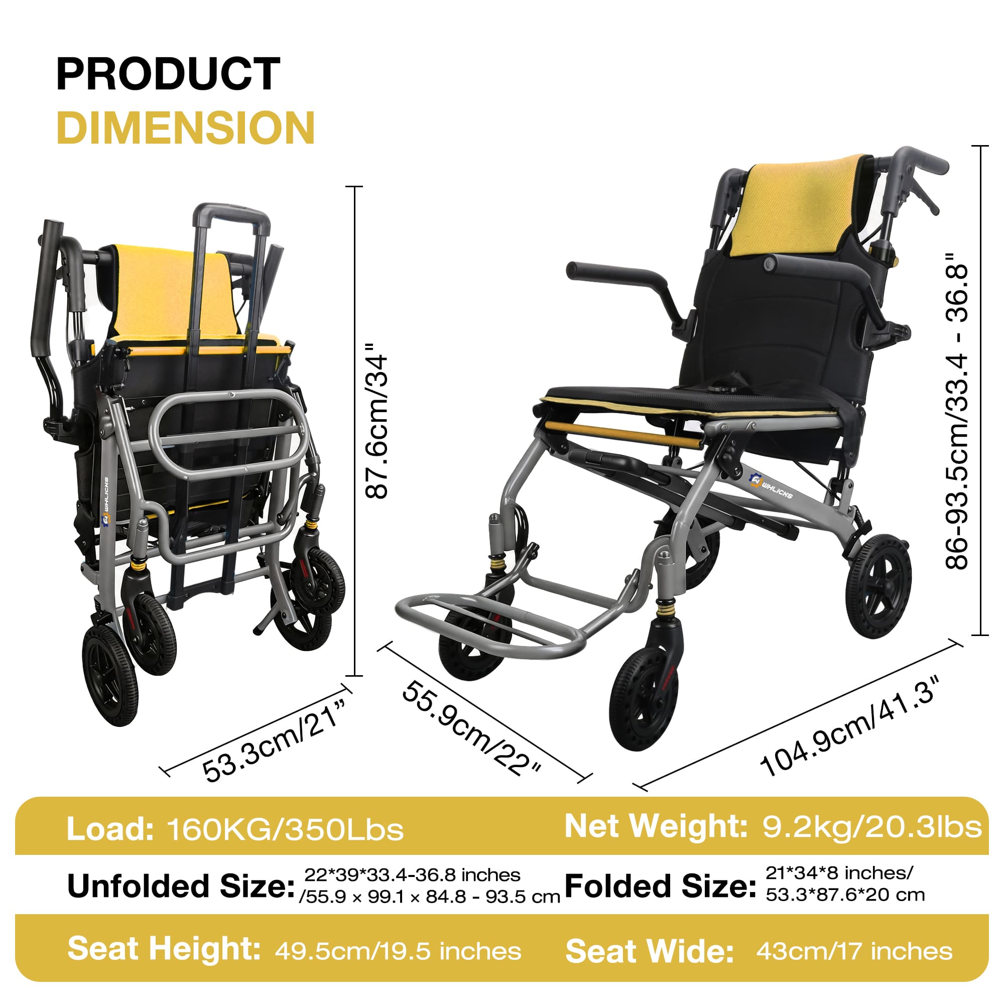 Ultra-Lightweight Transport Wheelchair with Luggage Handle