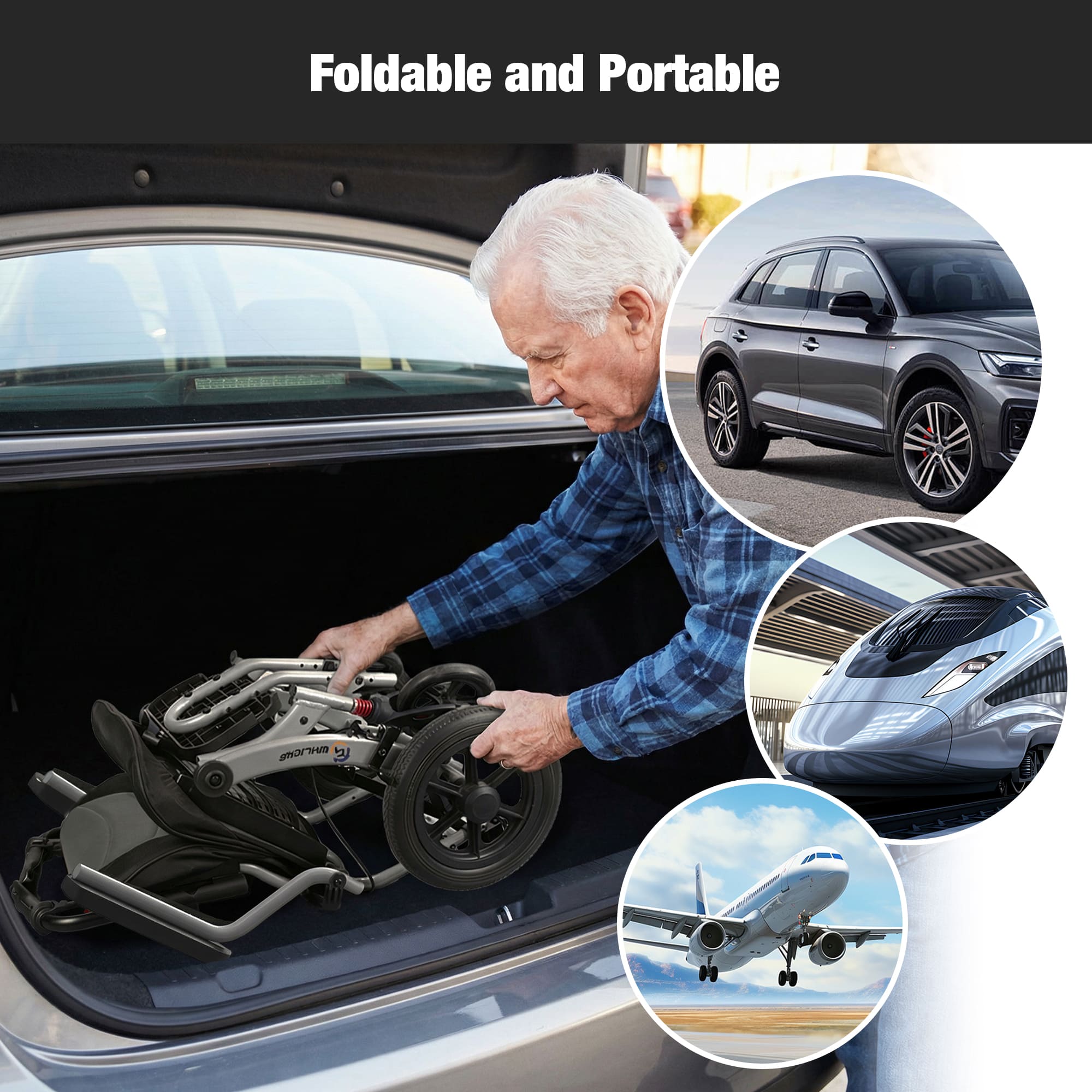 A04S Foldable Wheelchair – Ergonomic Travel Chair with 12″ All-Terrain Wheels