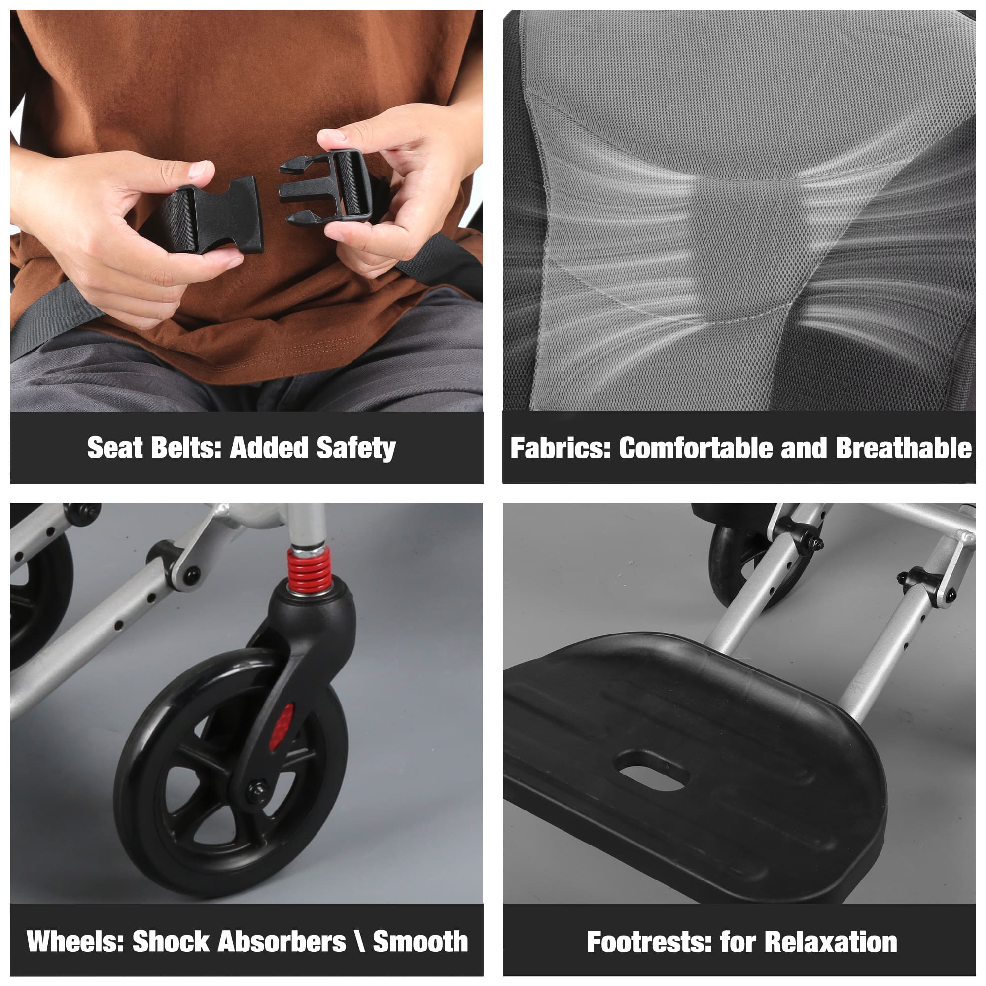 A04S Foldable Wheelchair – Ergonomic Travel Chair with 11″ All-Terrain Wheels