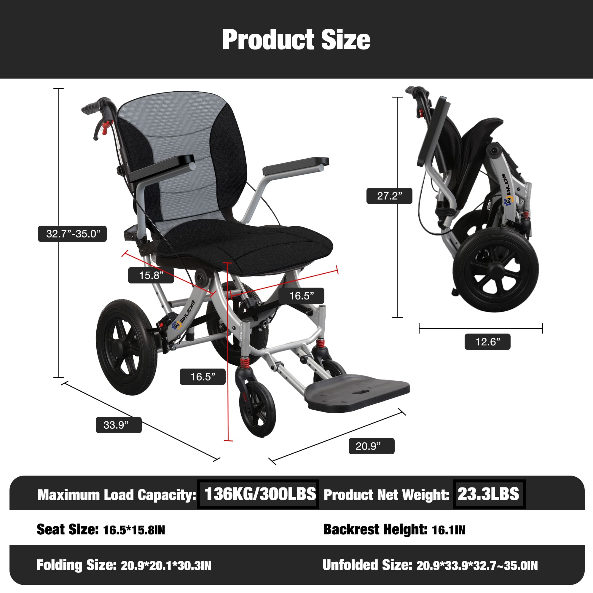 A04S Foldable Wheelchair – Ergonomic Travel Chair with 12″ All-Terrain Wheels