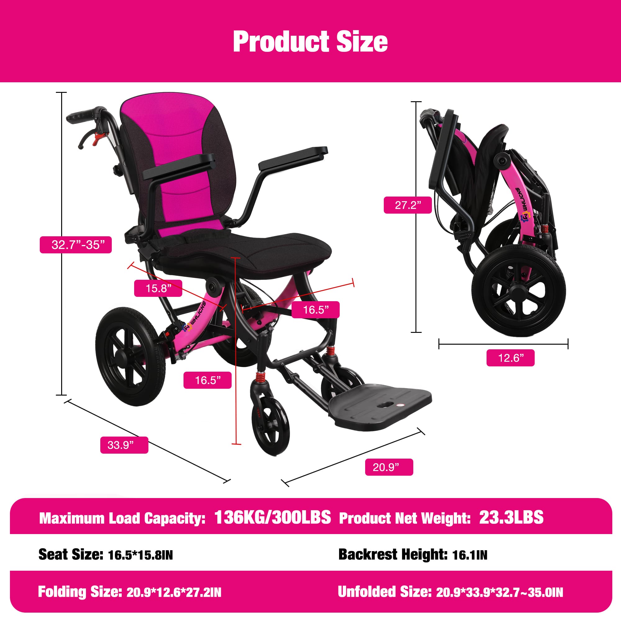 electric wheelchair with foldable frame a04s#rose pink
