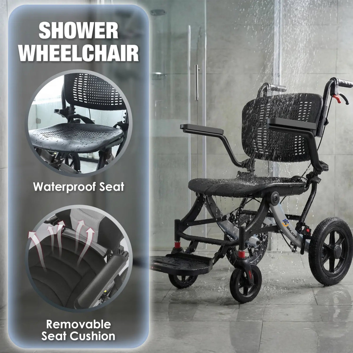 A04S Foldable Wheelchair – Ergonomic Travel Chair with 12″ All-Terrain Wheels