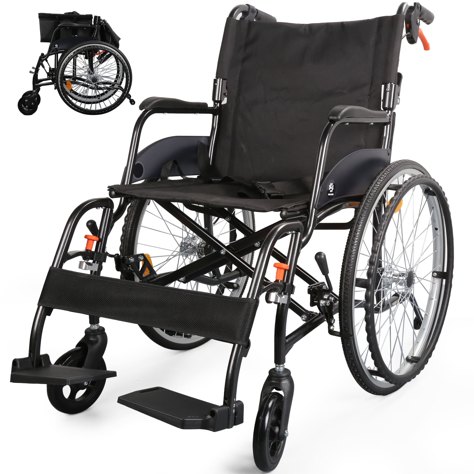 wheelchair with anti-tip caster wheels#olor black