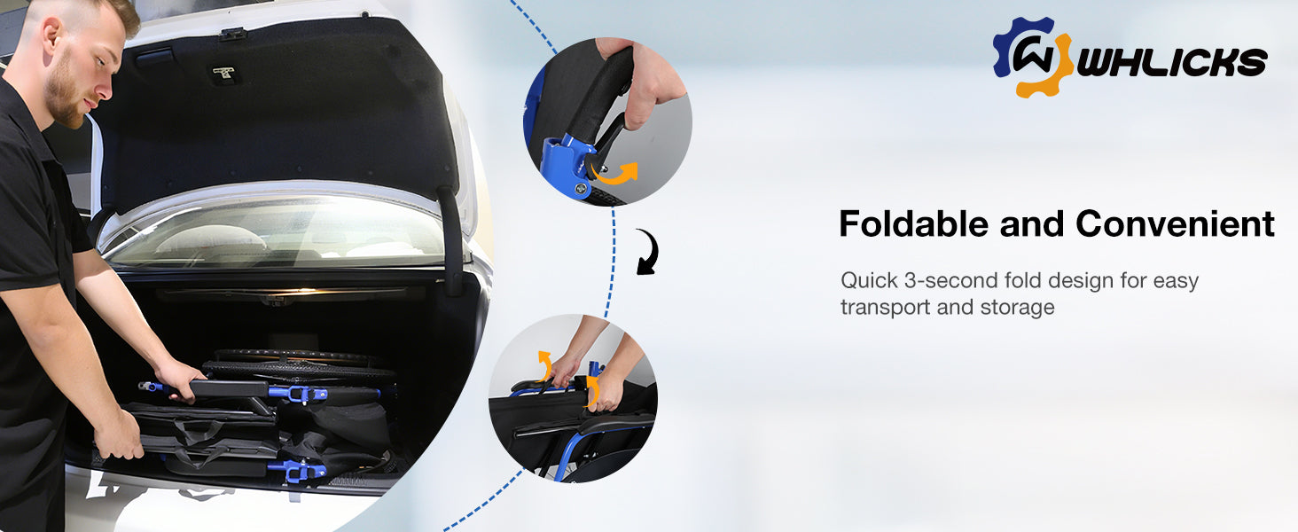 Whlicks wheelchair is foldable and convenient for easy transport and storage