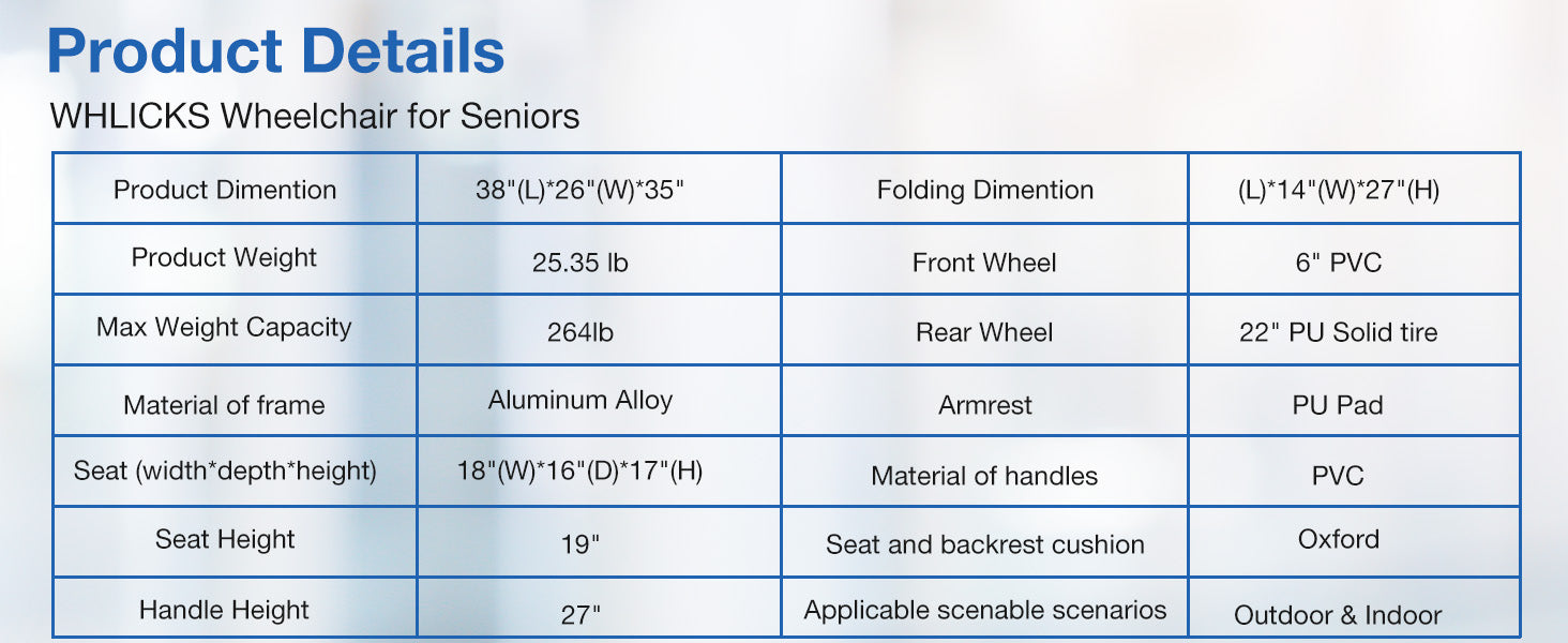Whlicks wheelchair details