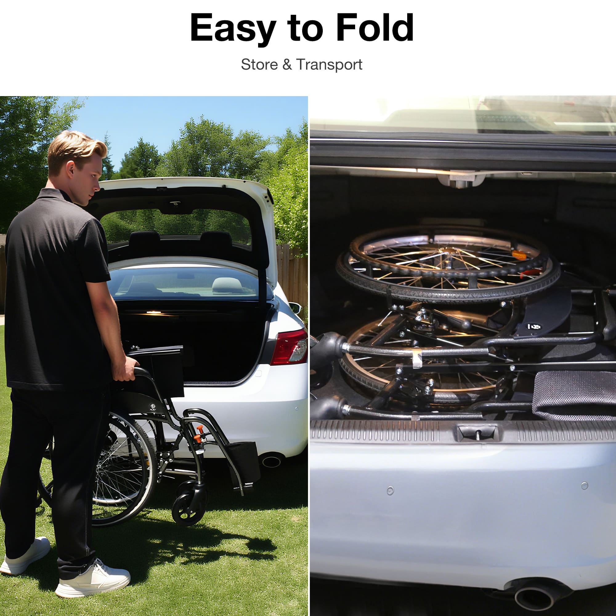 Person with a folded wheelchair#color_gray