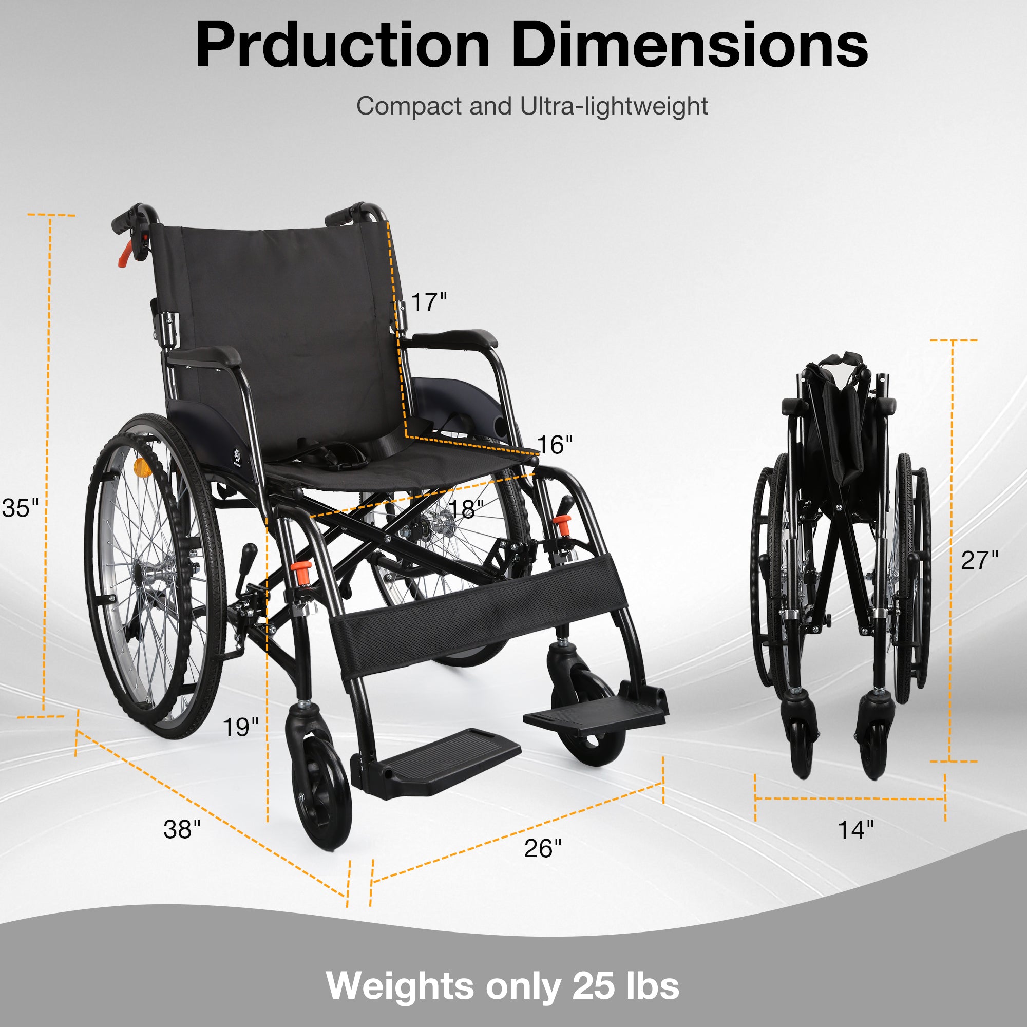 Lightweight Manual Wheelchair – Foldable & Portable Wheelchair with Swing-Away Footrests and Anti Tipper