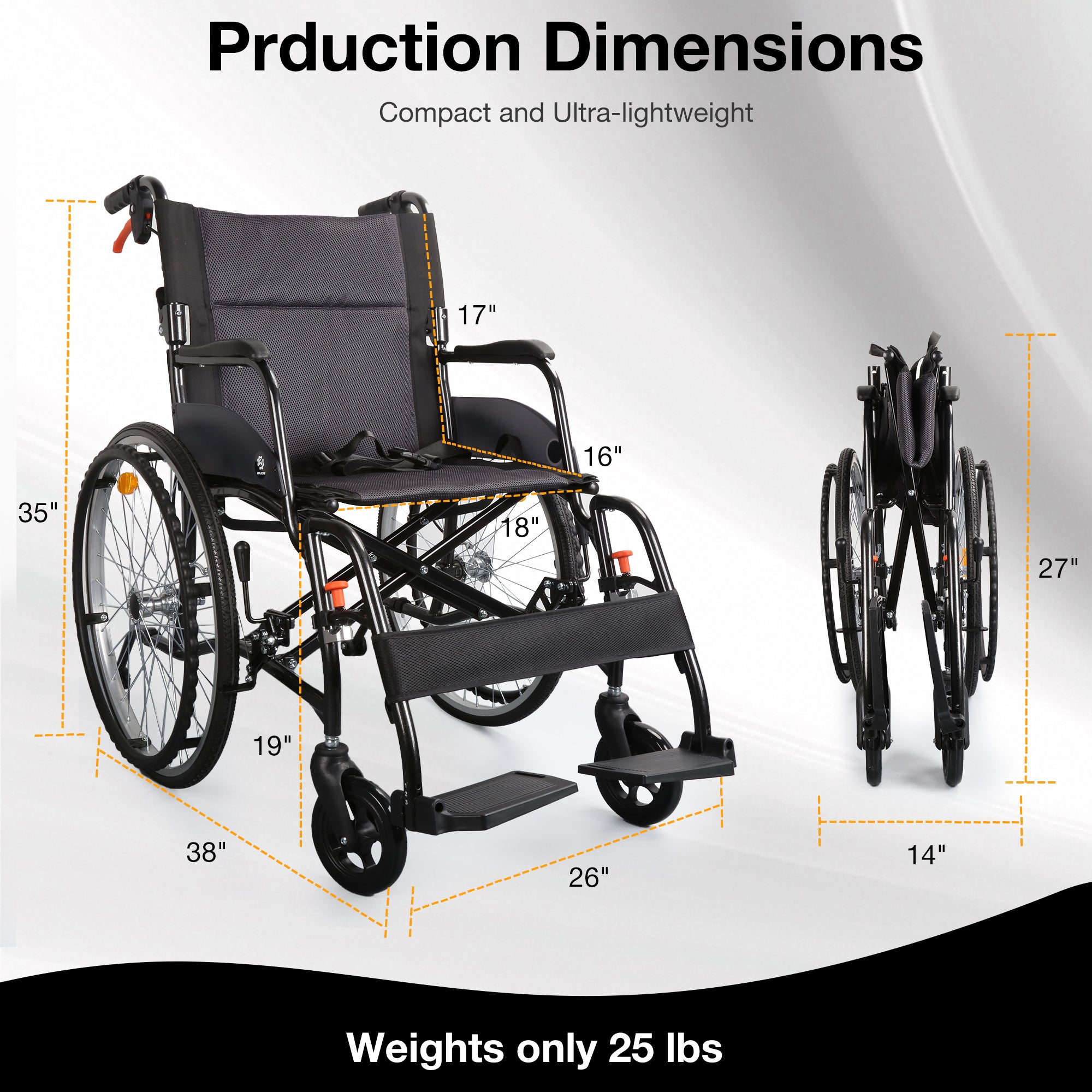 Manual Wheelchair for Adults – Comfortable Lightweight Wheelchair with Breathable Backrest & Swing-Away Footrests