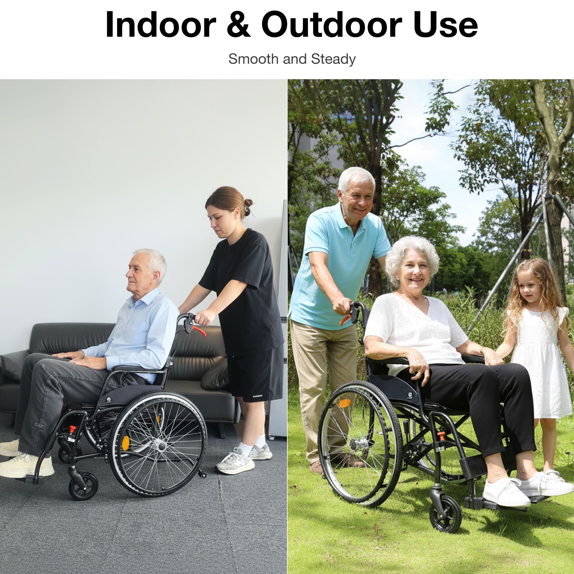Wheelchair used indoors and outdoors with people #color_graynearby#color_gray