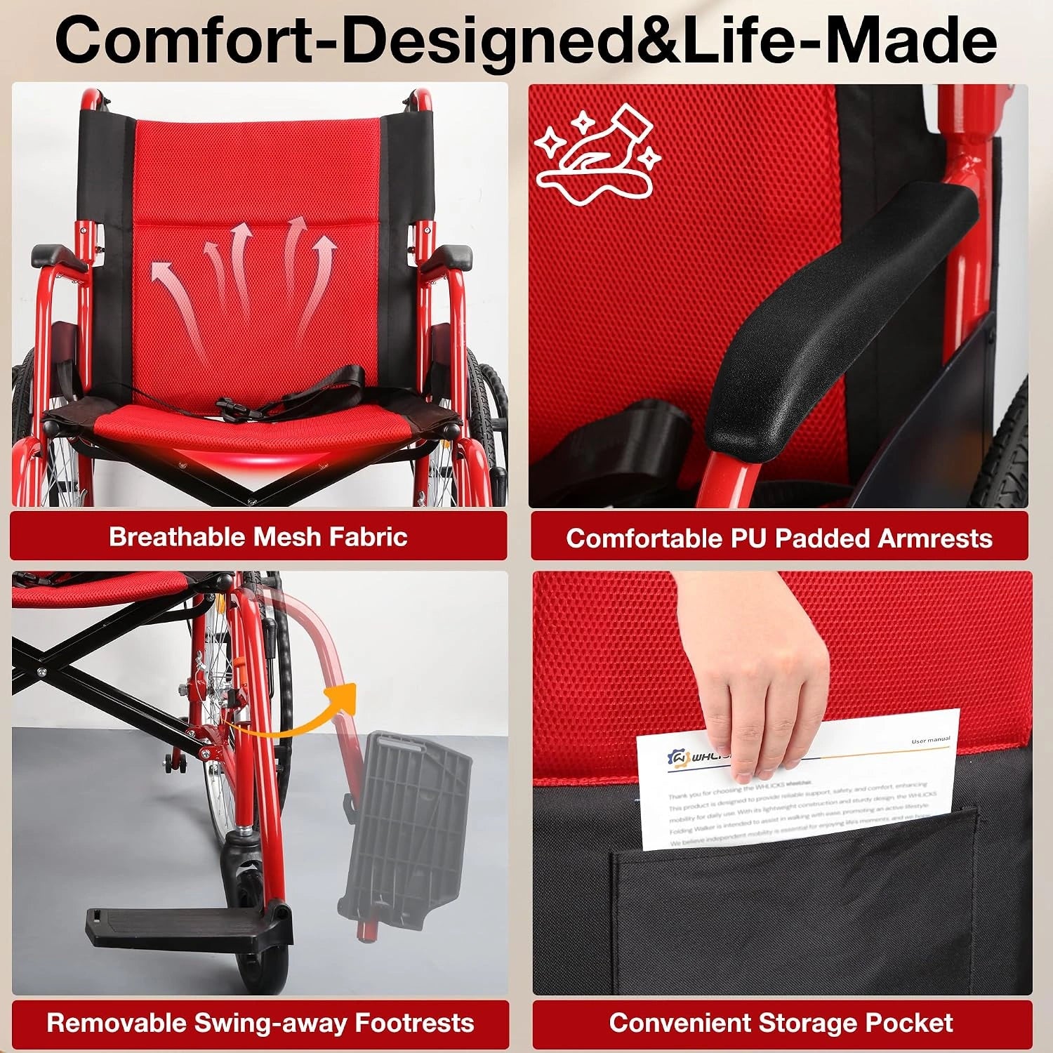 Premium Manual Wheelchair – 6 Colors, Lightweight & Ergonomic