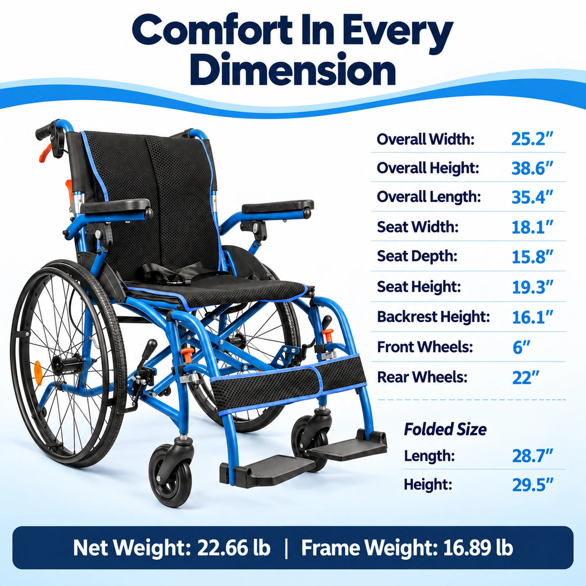 Magnesium Folding Wheelchairs for Adults, 24lb Ultra Lightweight Wheelchair