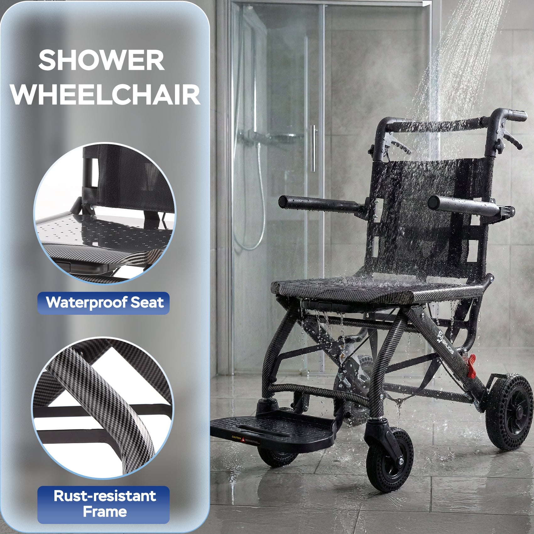 waterproof wheelchair can be used under shower#sal01 black