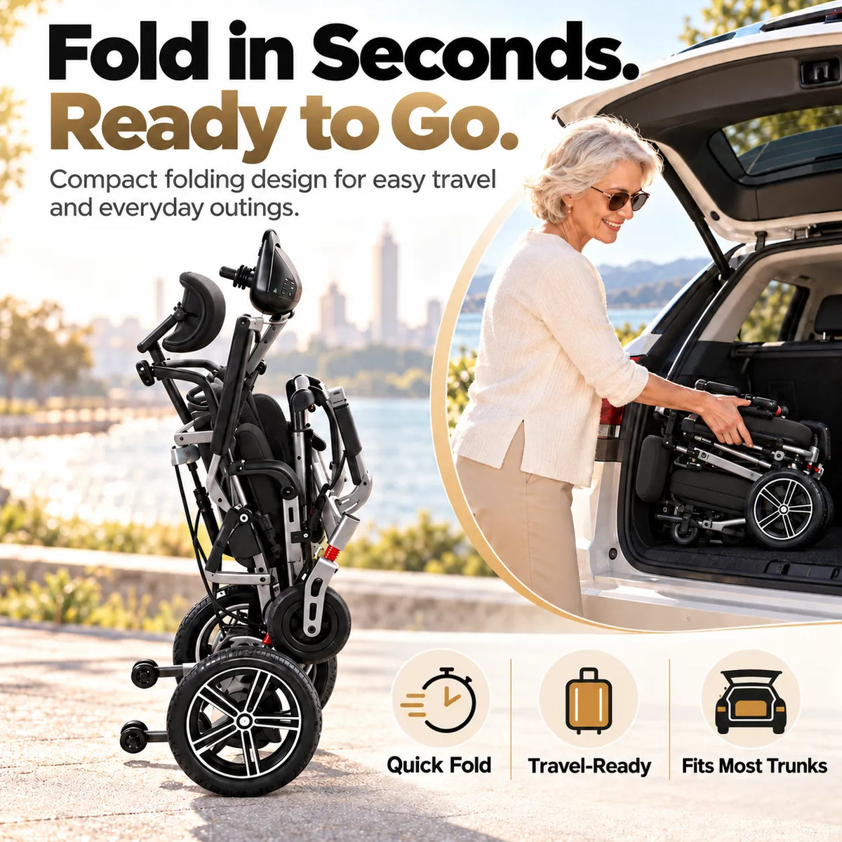 Reclining Electric Wheelchair with Adjustable Backrest & Inflatable Lumbar Support