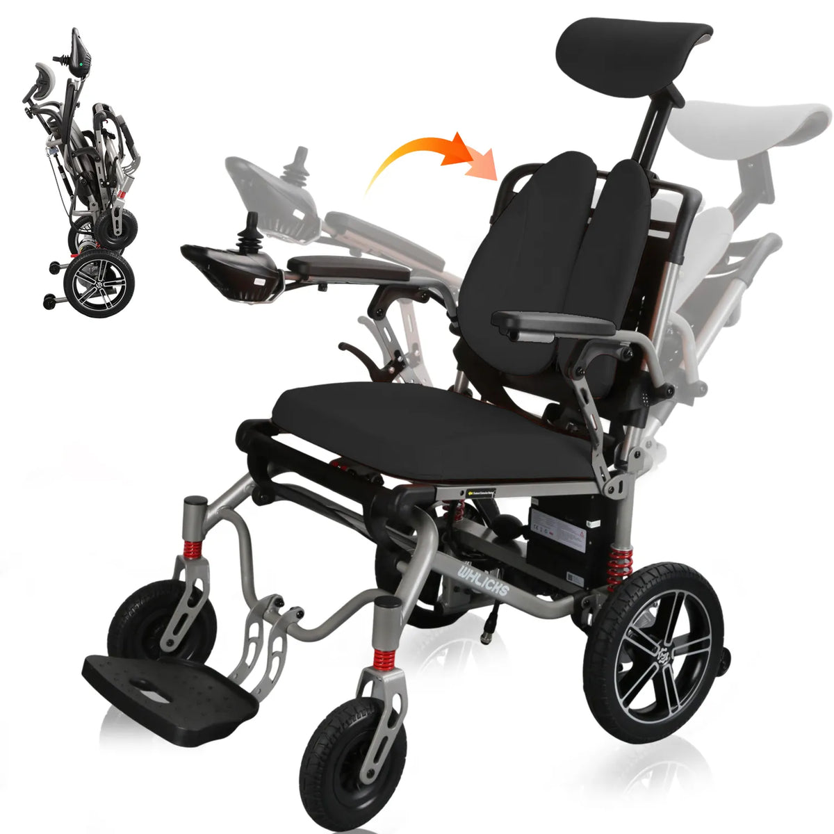 Reclining Electric Wheelchair with Adjustable Backrest & Inflatable Lumbar Support