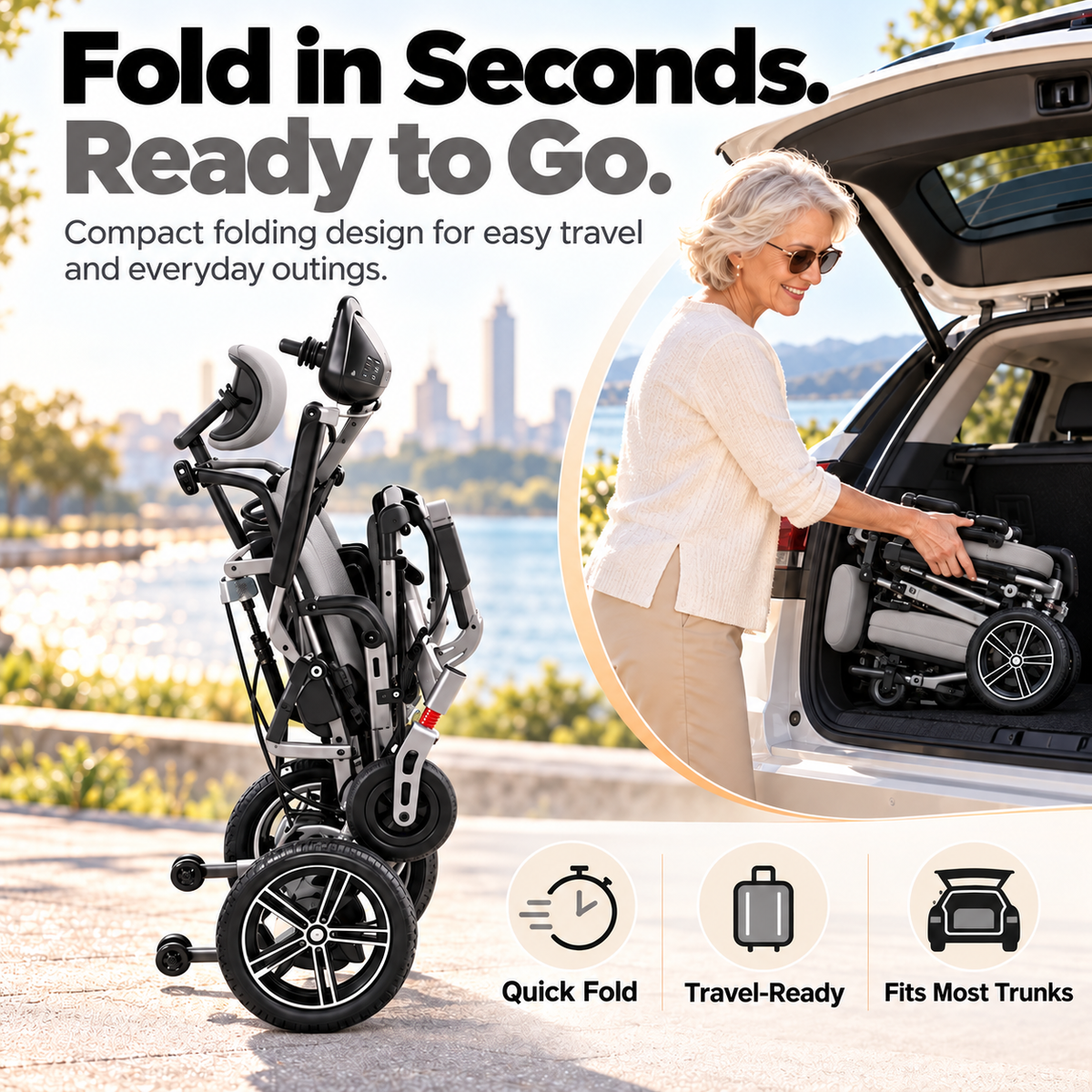 Reclining Electric Wheelchair with Adjustable Backrest & Inflatable Lumbar Support