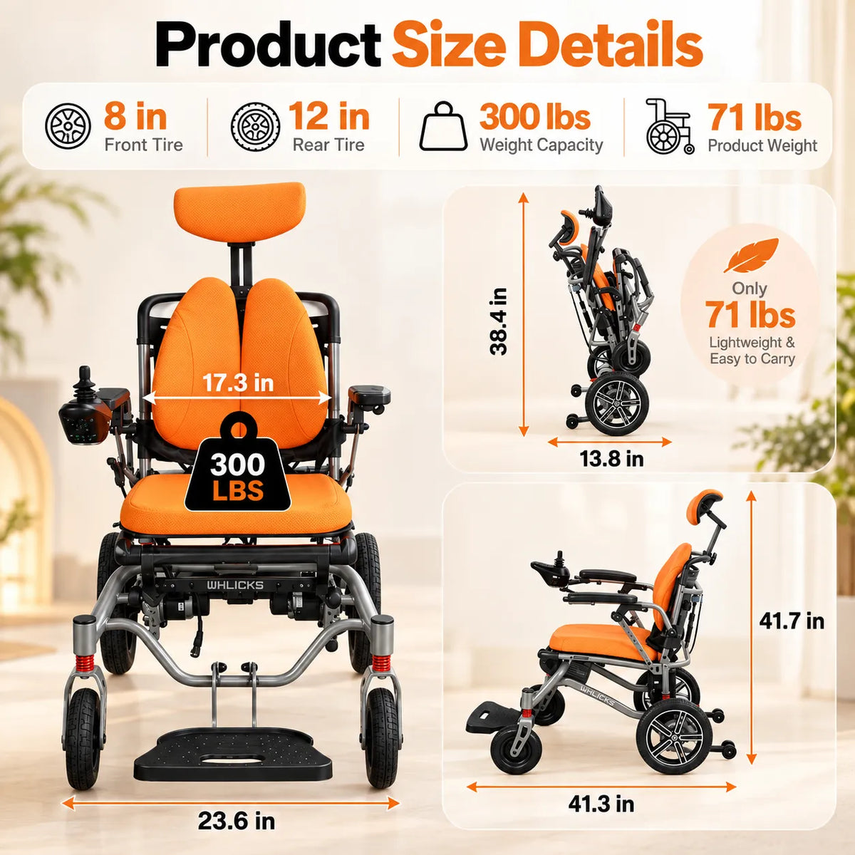 Reclining Electric Wheelchair with Adjustable Backrest & Inflatable Lumbar Support