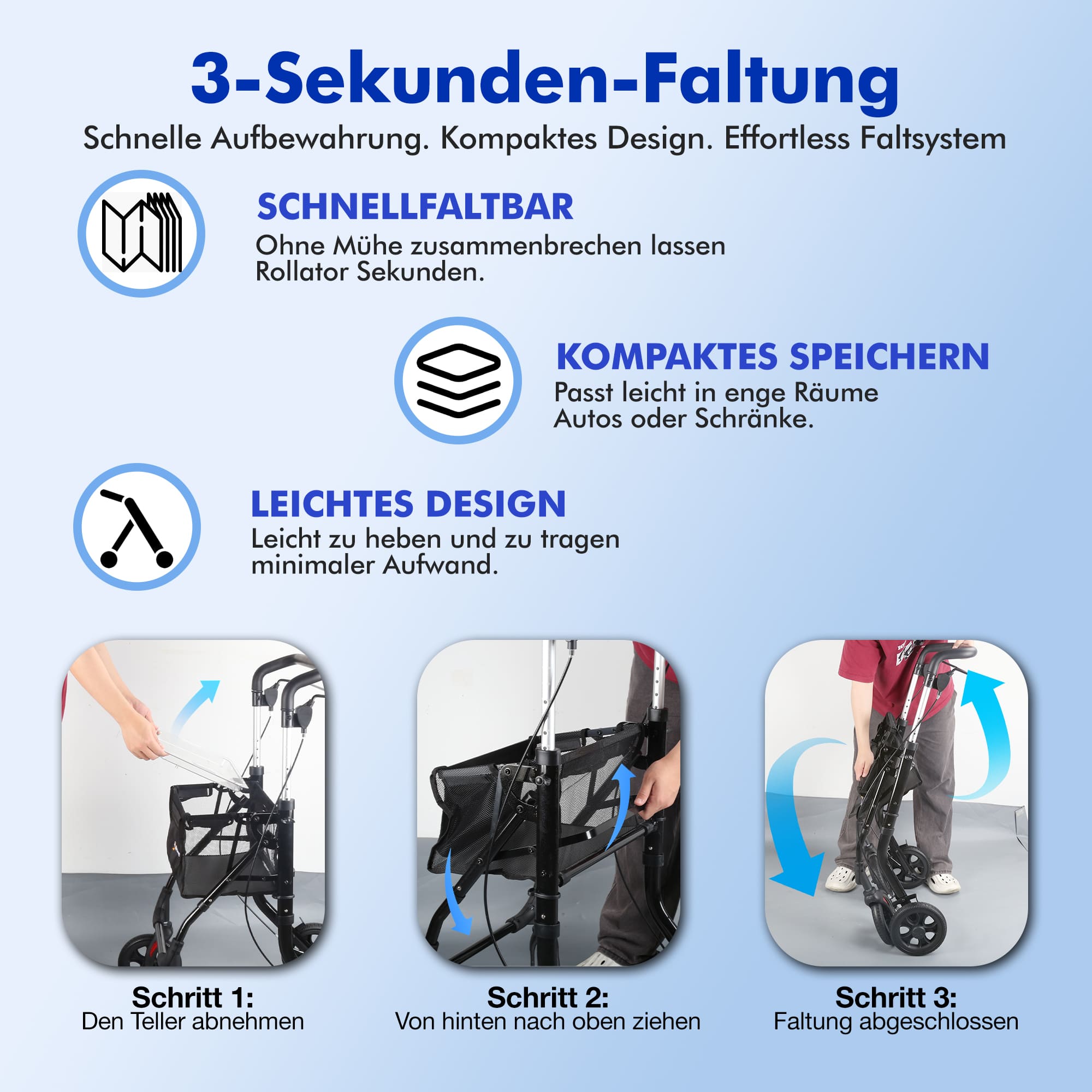 Lightweight Rollator Walker with Soft Wheels & Adjustable Height