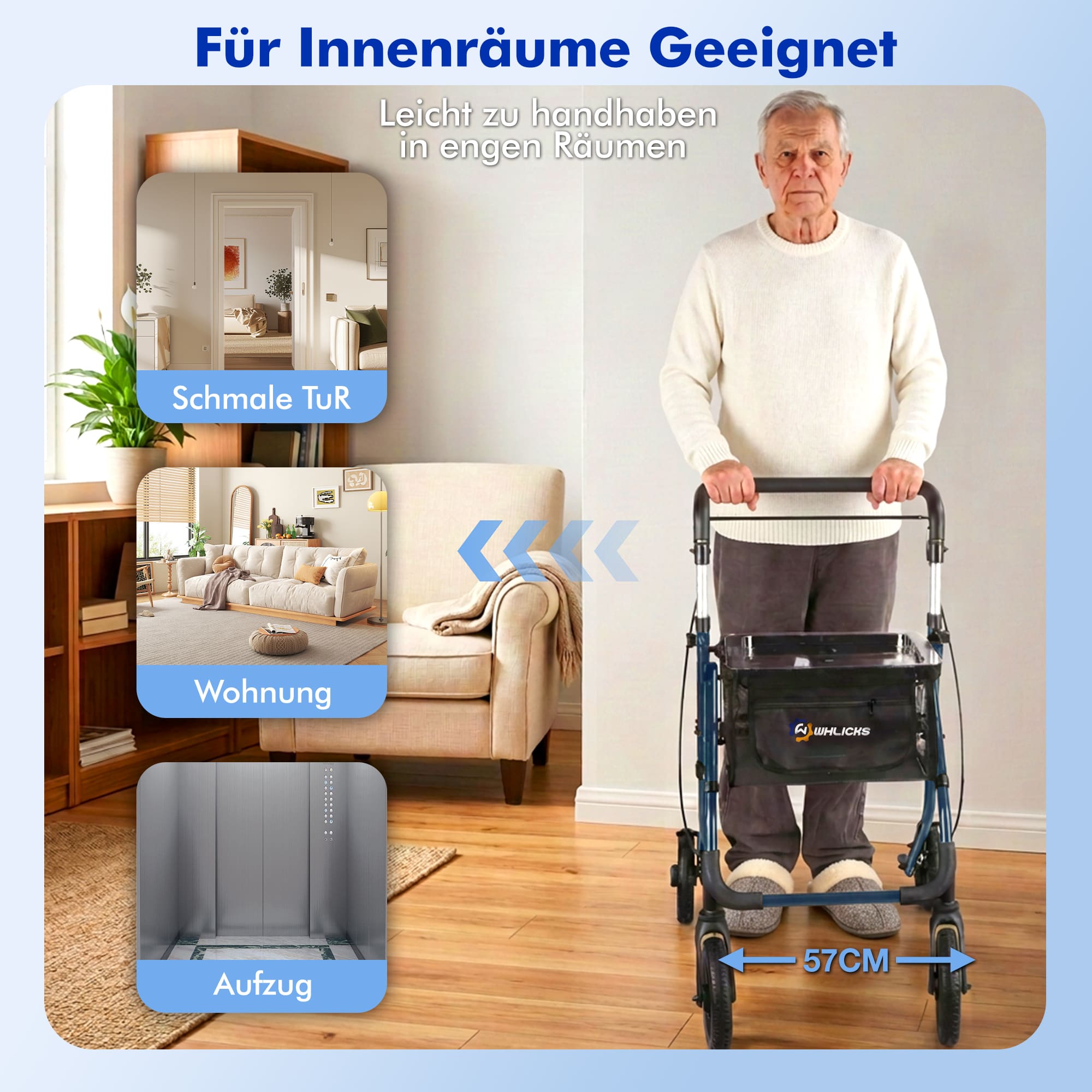 Lightweight Rollator Walker with Soft Wheels & Adjustable Height