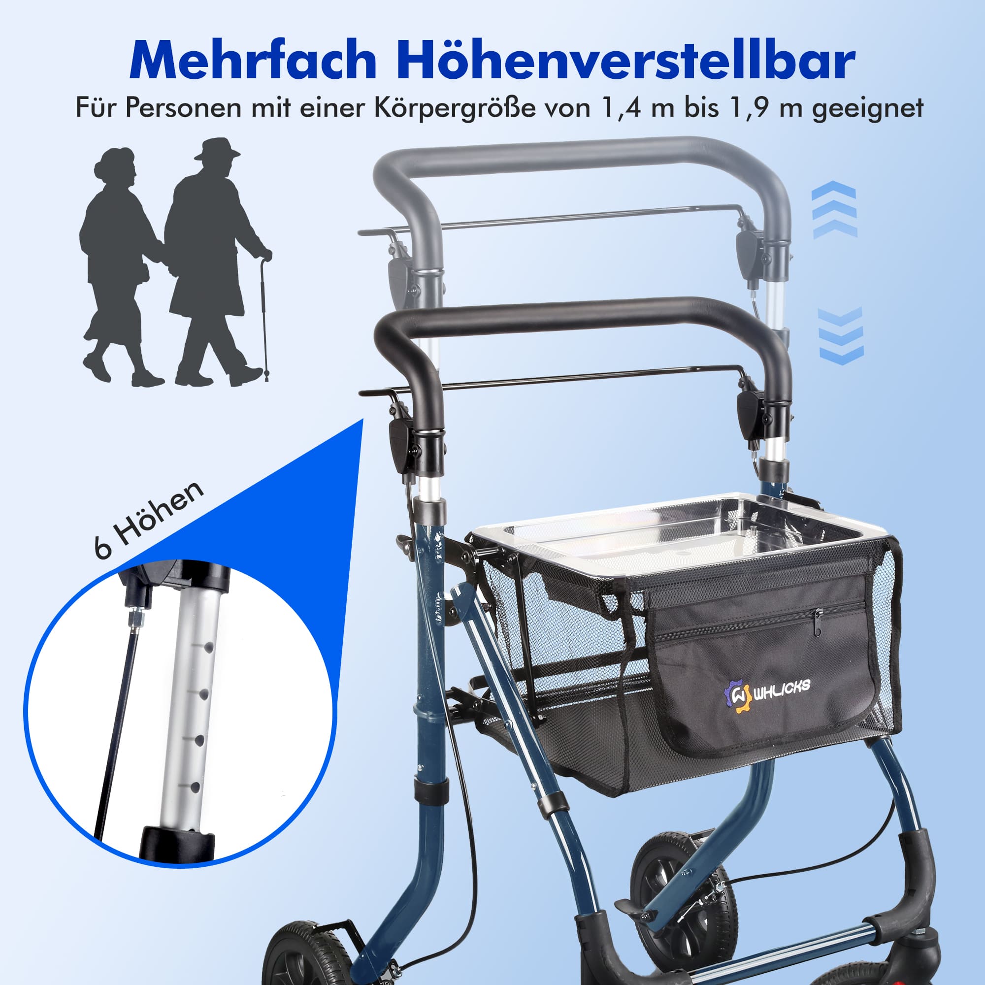 Lightweight Rollator Walker with Soft Wheels & Adjustable Height