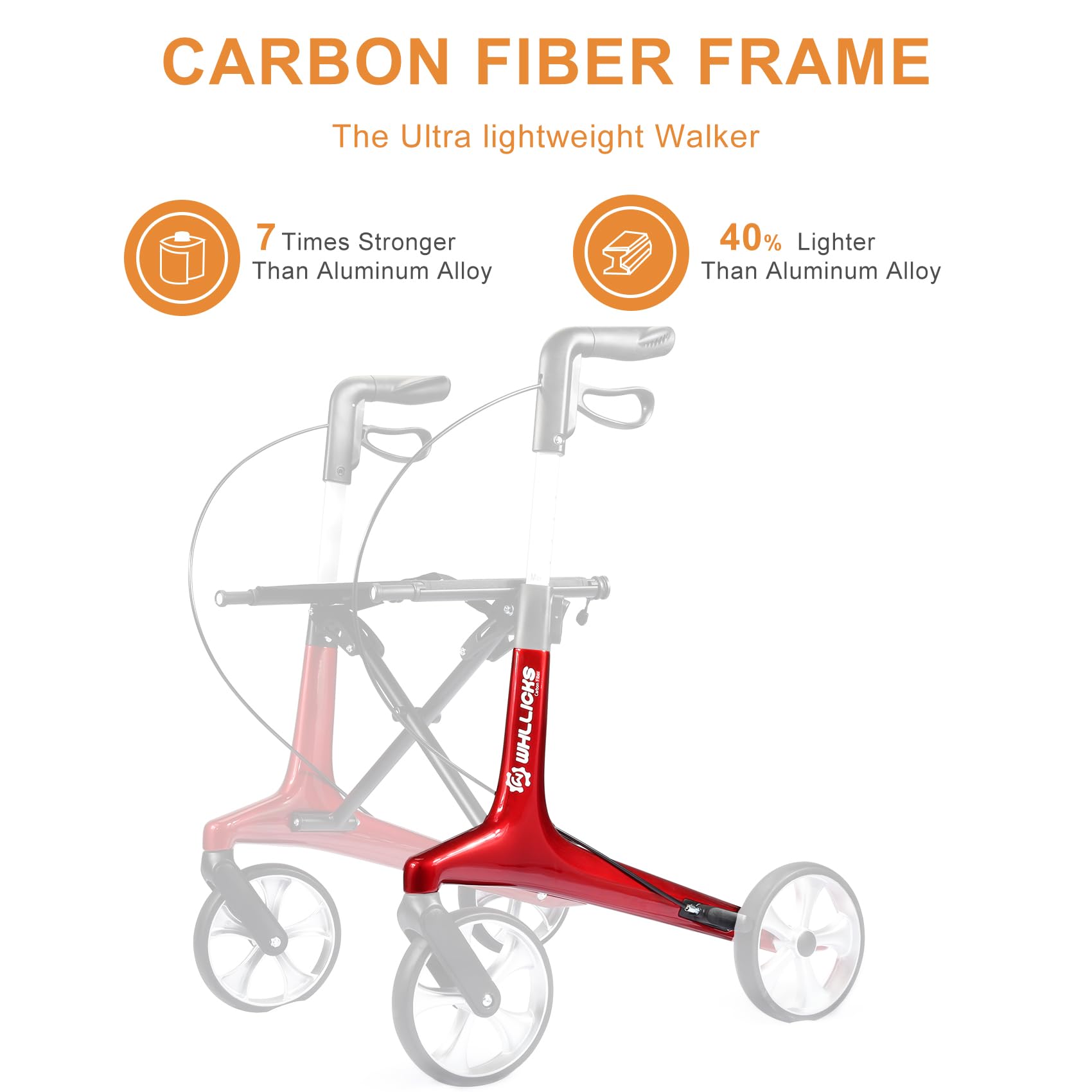 walker rollator with carbon fiber frame#color_red
