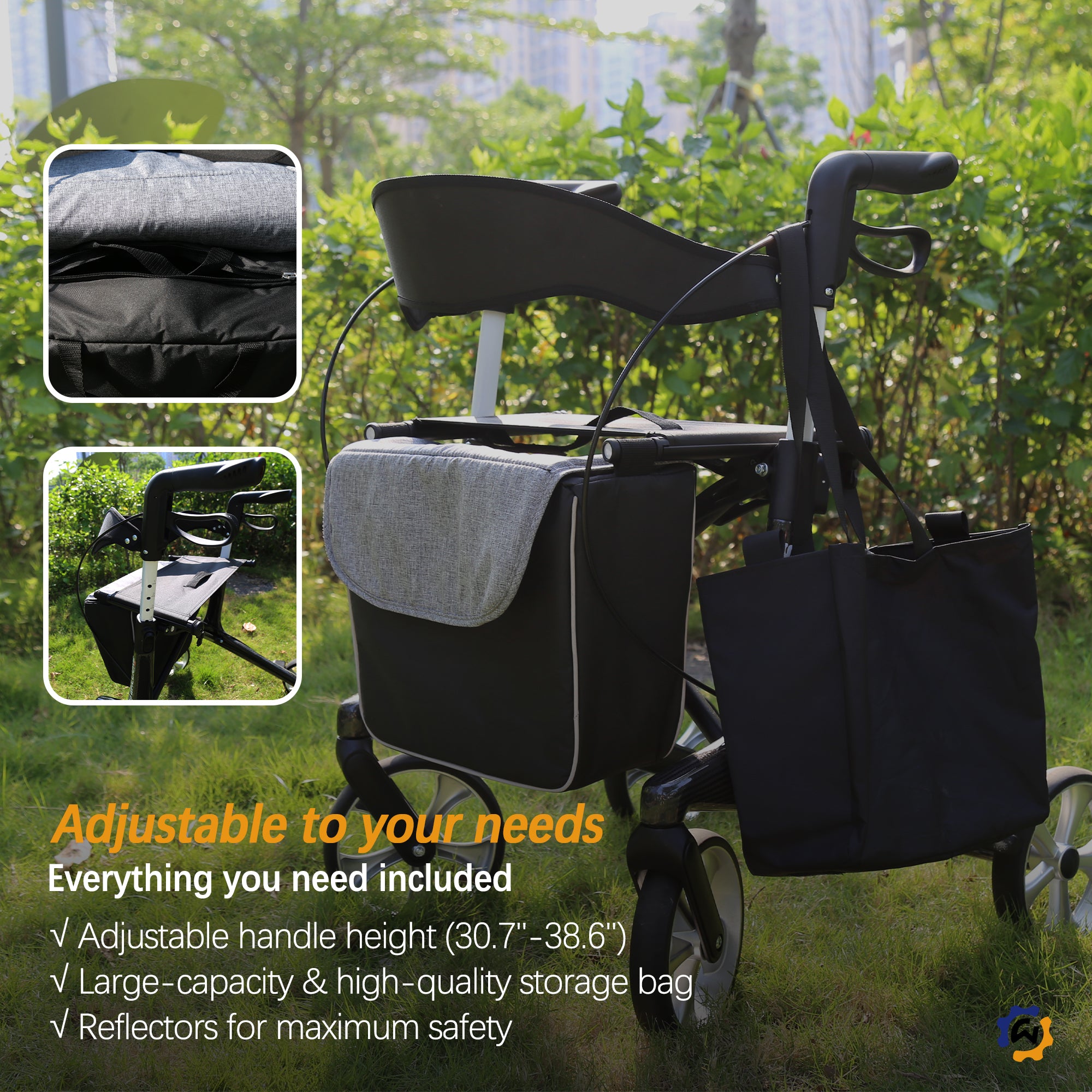 Carbon Ultralight 4-Wheel Rollator Walker – Premium Foldable Walker for Seniors with Seat & Organizer Bags