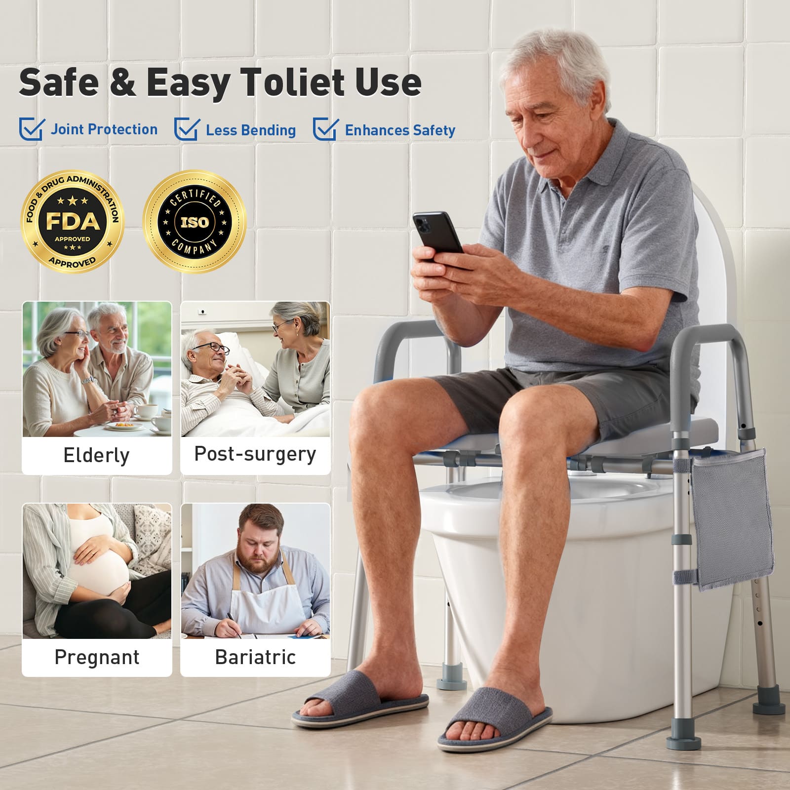 Man using a toilet safety frame#color_gray