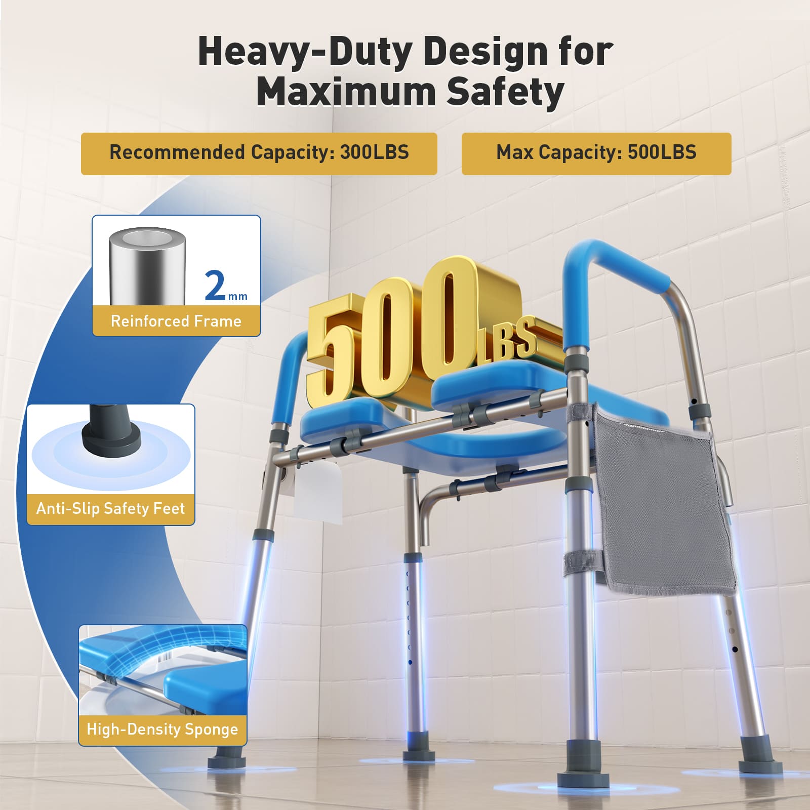 Whlicks walker features safety and 500 lbs large capacity.