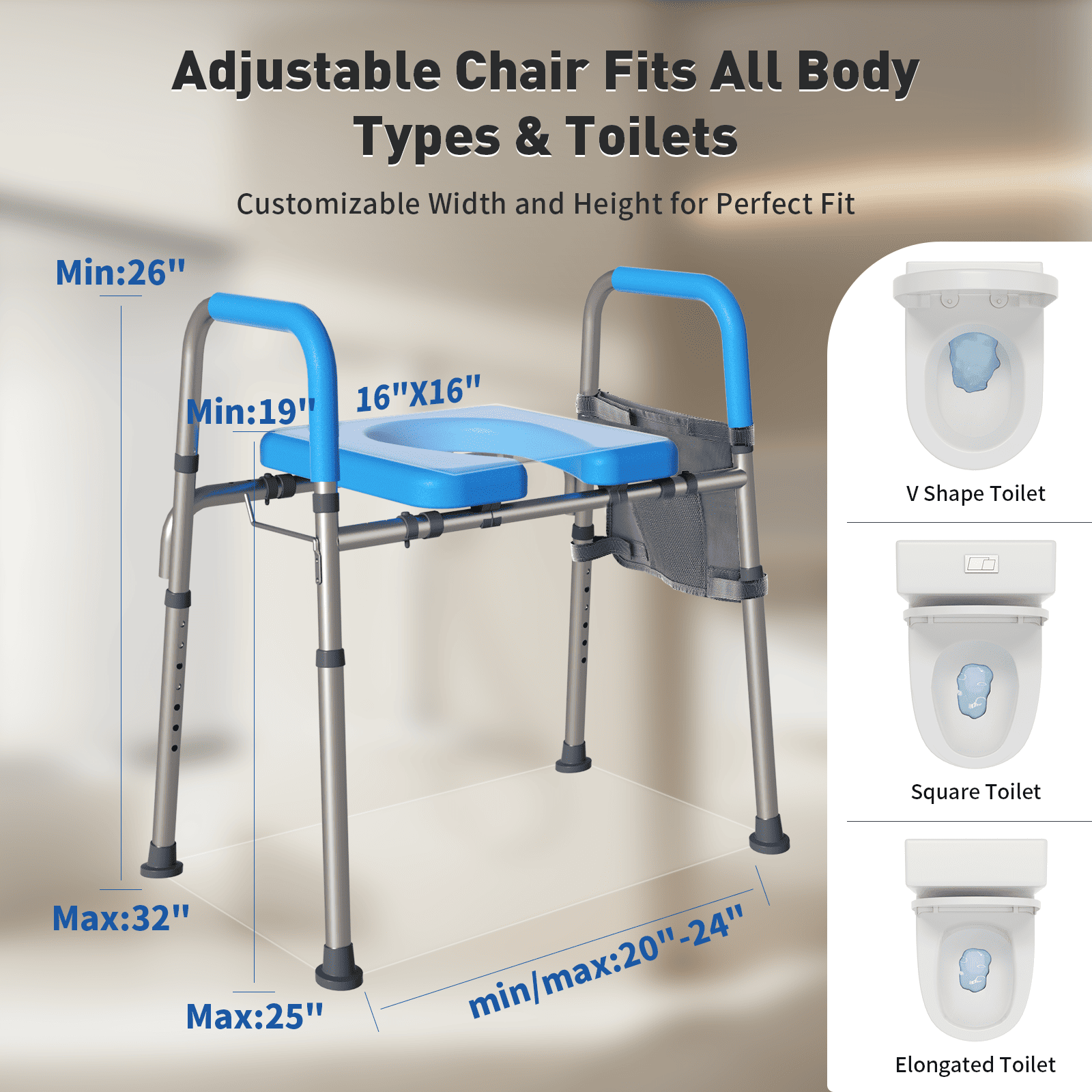 Whlicks Raised Toilet Seat with Handles for Seniors– Adjustable & Comfortable Support