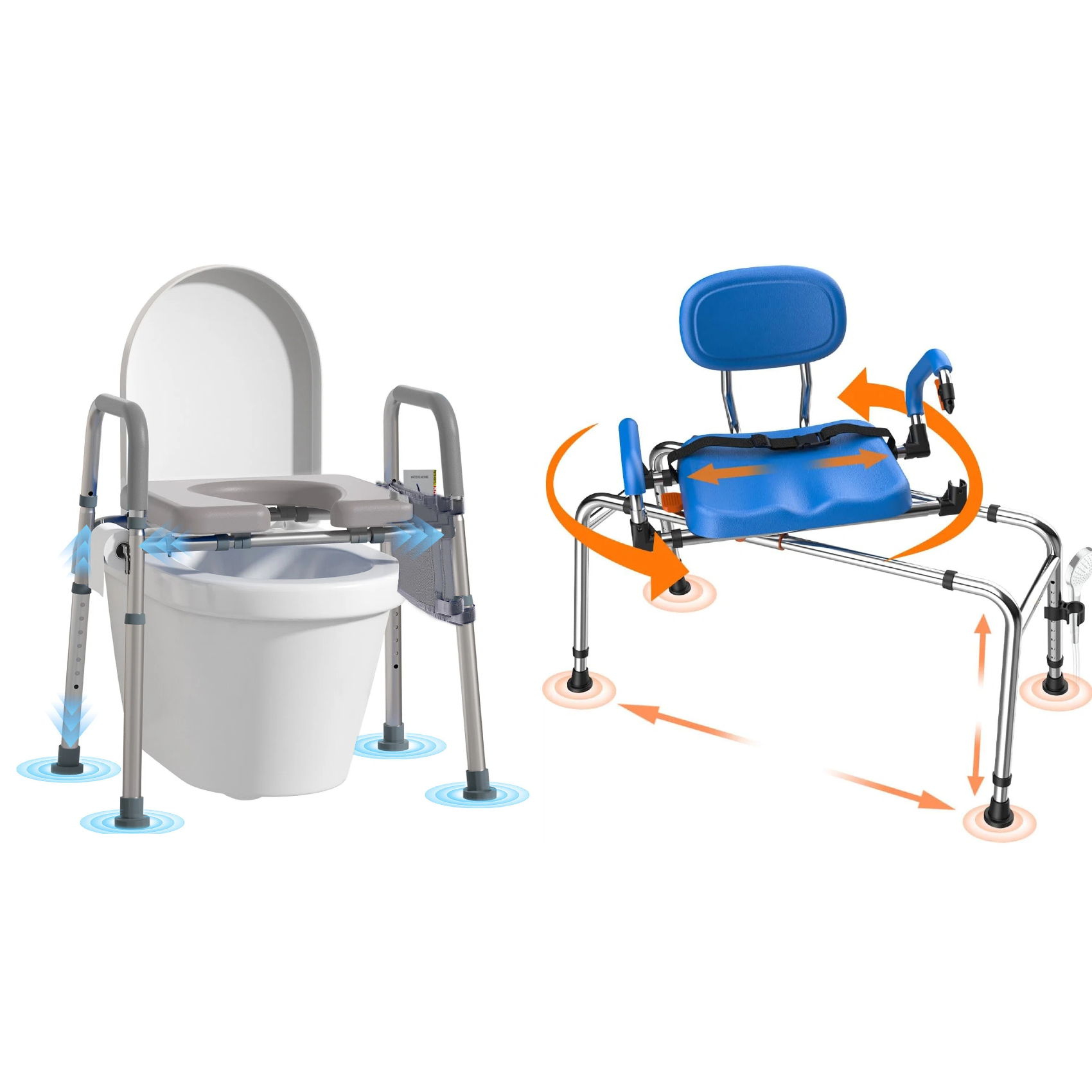WHLICKS Shower Chair and Safety Toilet Seat with Handles for Seniors – Bathroom Safety Aids