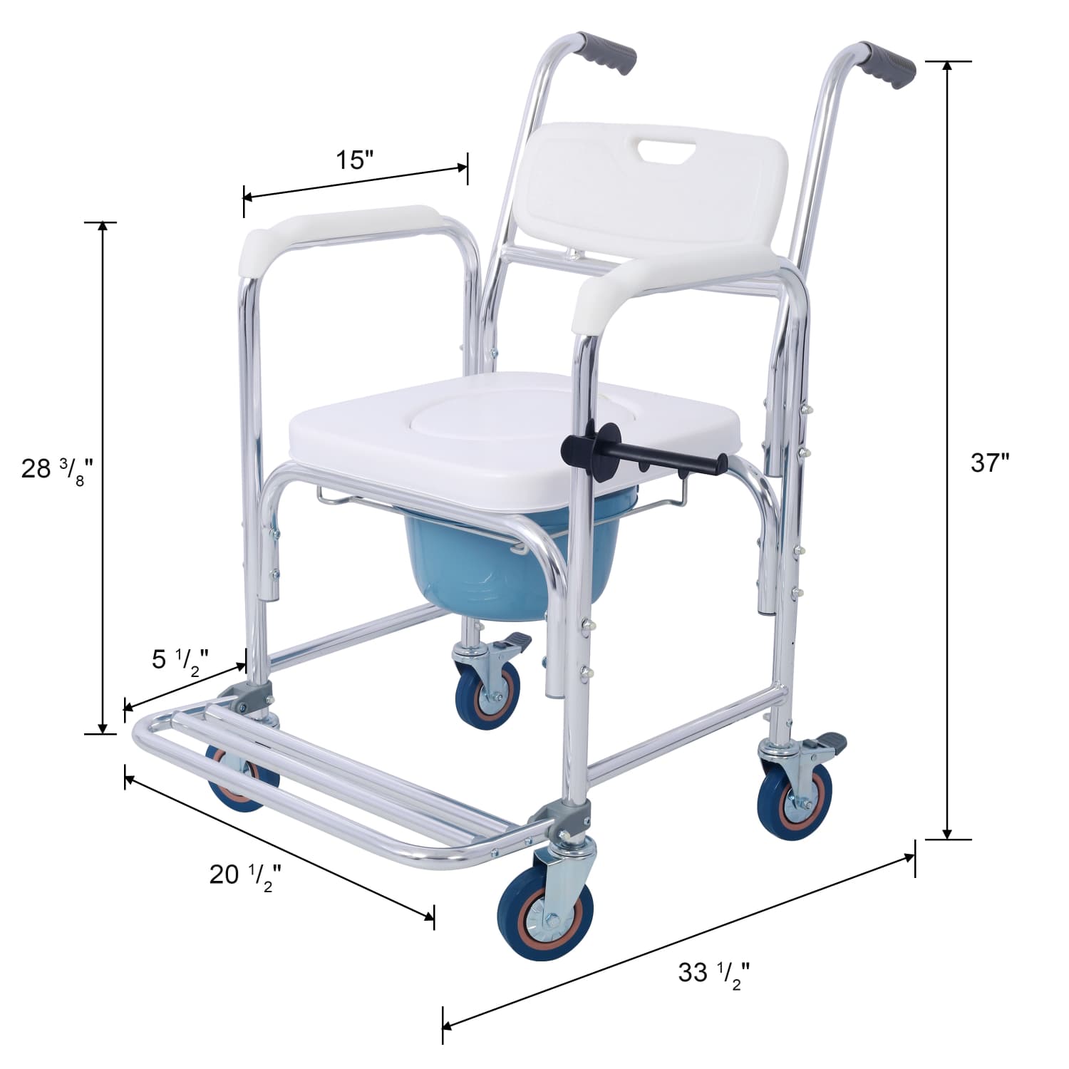 4-in-1 Bedside & Shower Chair – Caregiver-Friendly with Push Handles