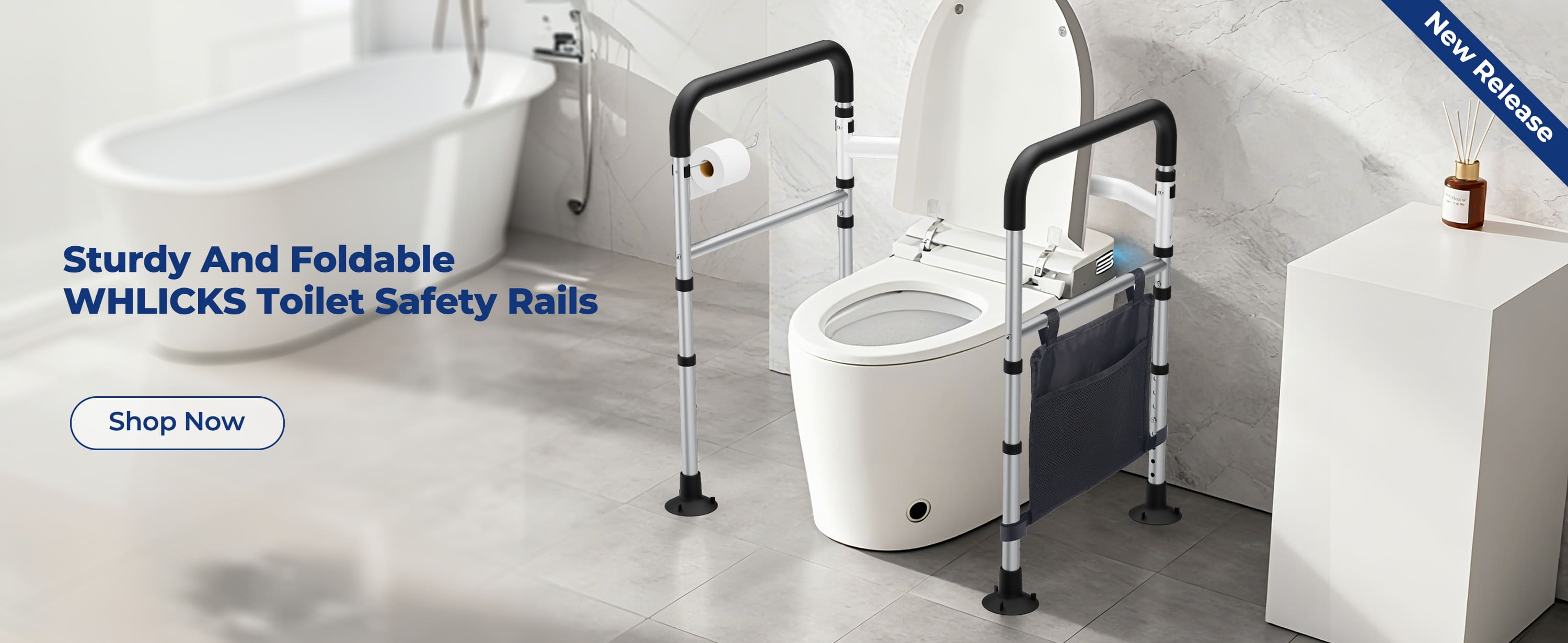 WHLICKS Toilet Safety Rails in a bathroom sturdy and collapsible