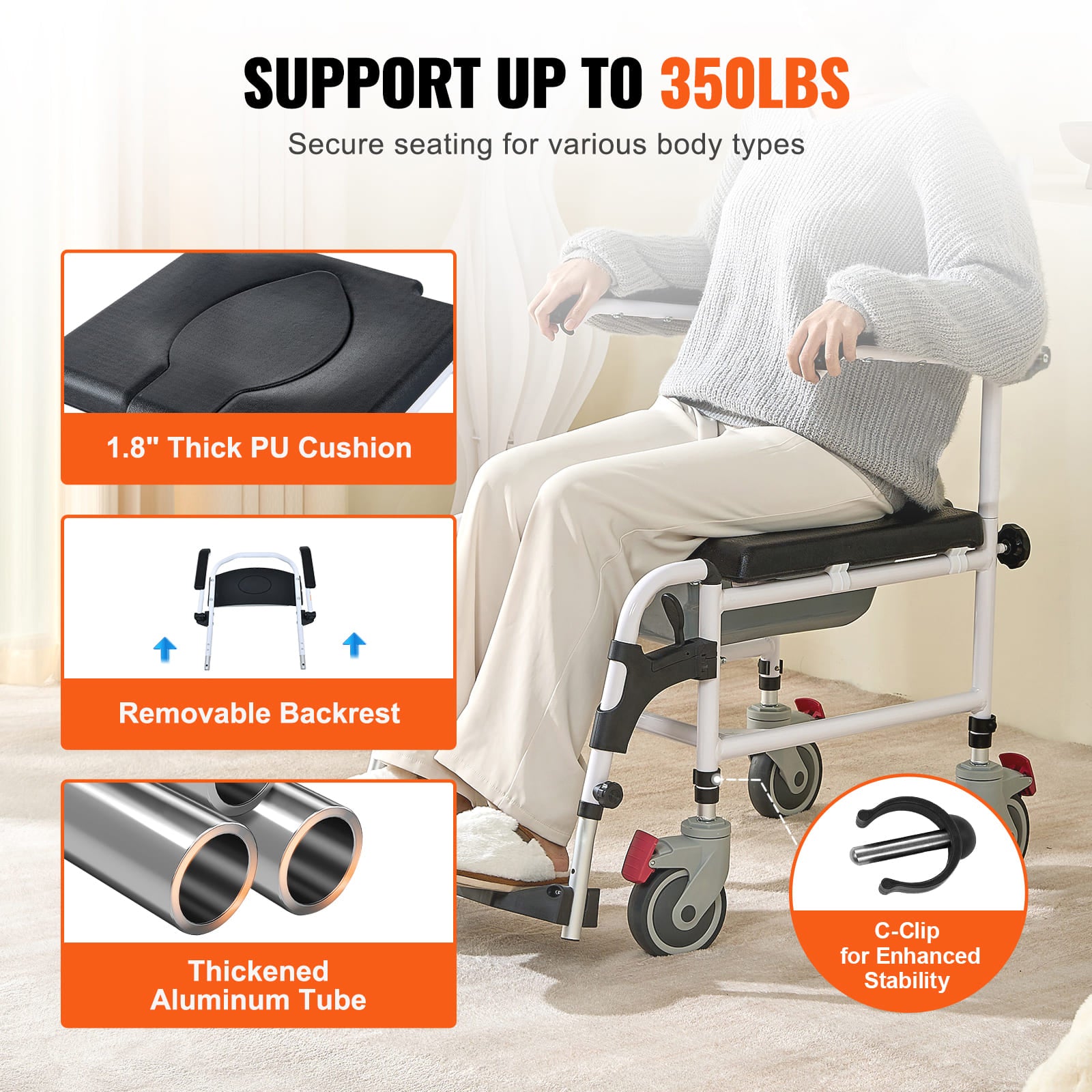 4-in-1 Shower Commode Wheelchair with Wheels & Adjustable Height