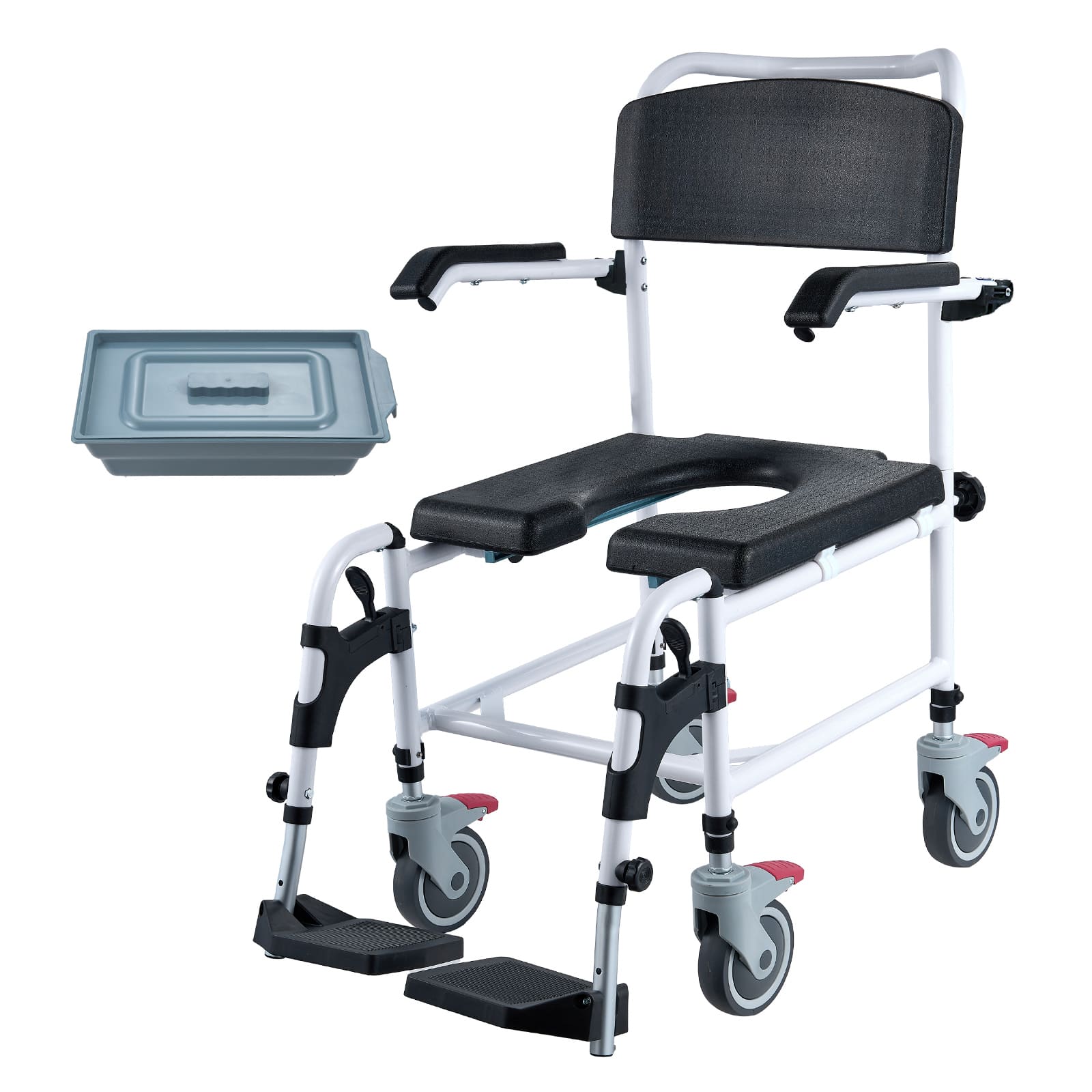 4-in-1 Shower Commode Wheelchair with Wheels & Adjustable Height