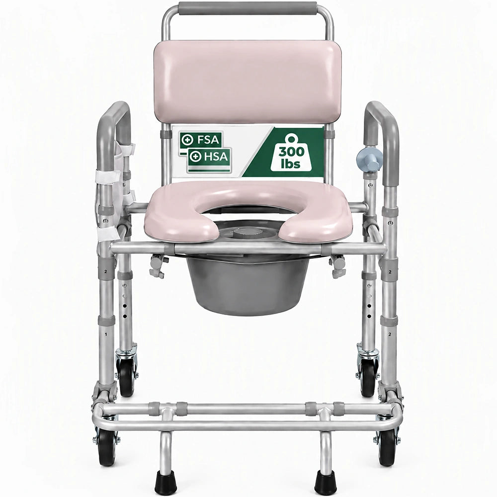 Premium 4-in-1 Shower Commode Chair with Wheels