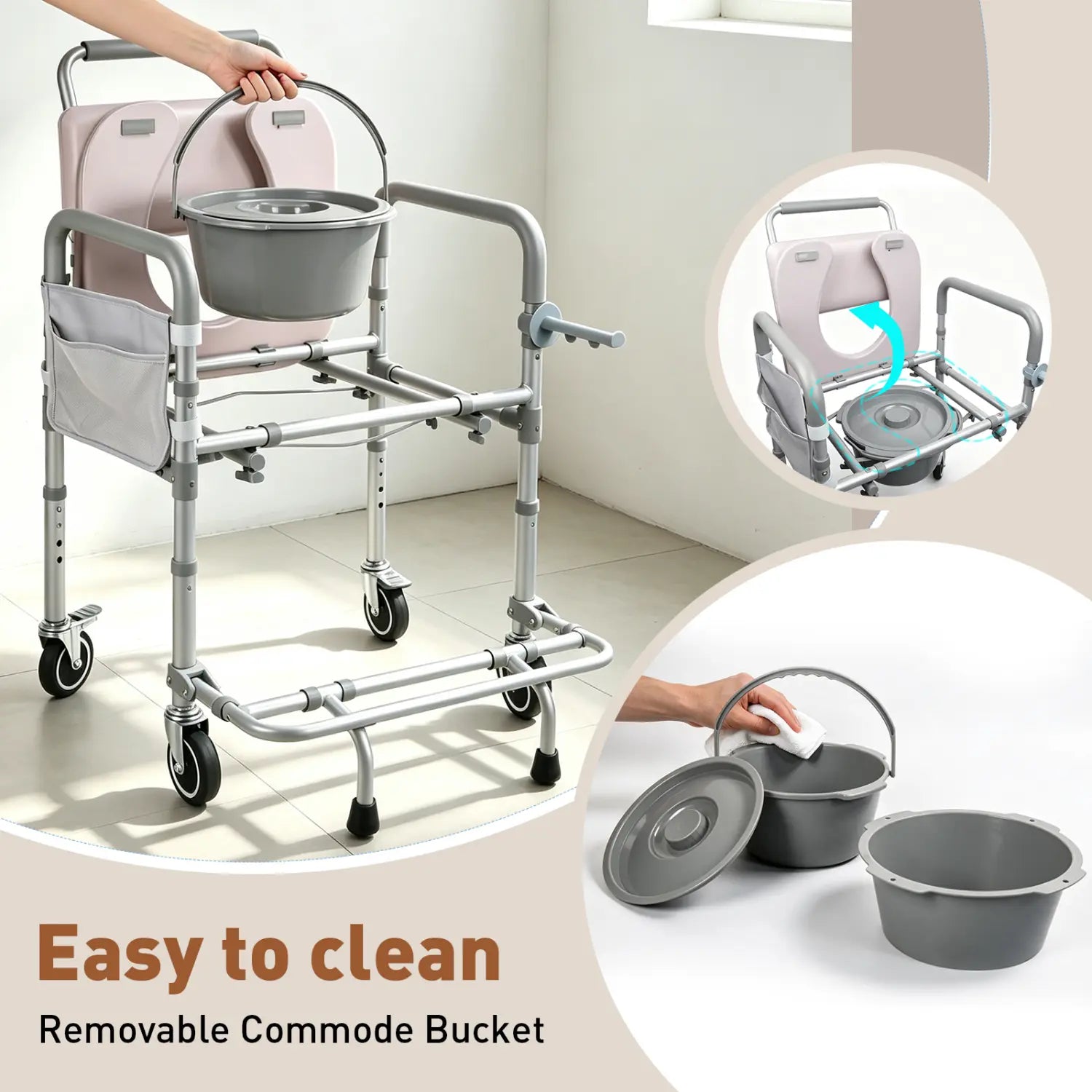 Premium 4-in-1 Shower Commode Chair with Wheels
