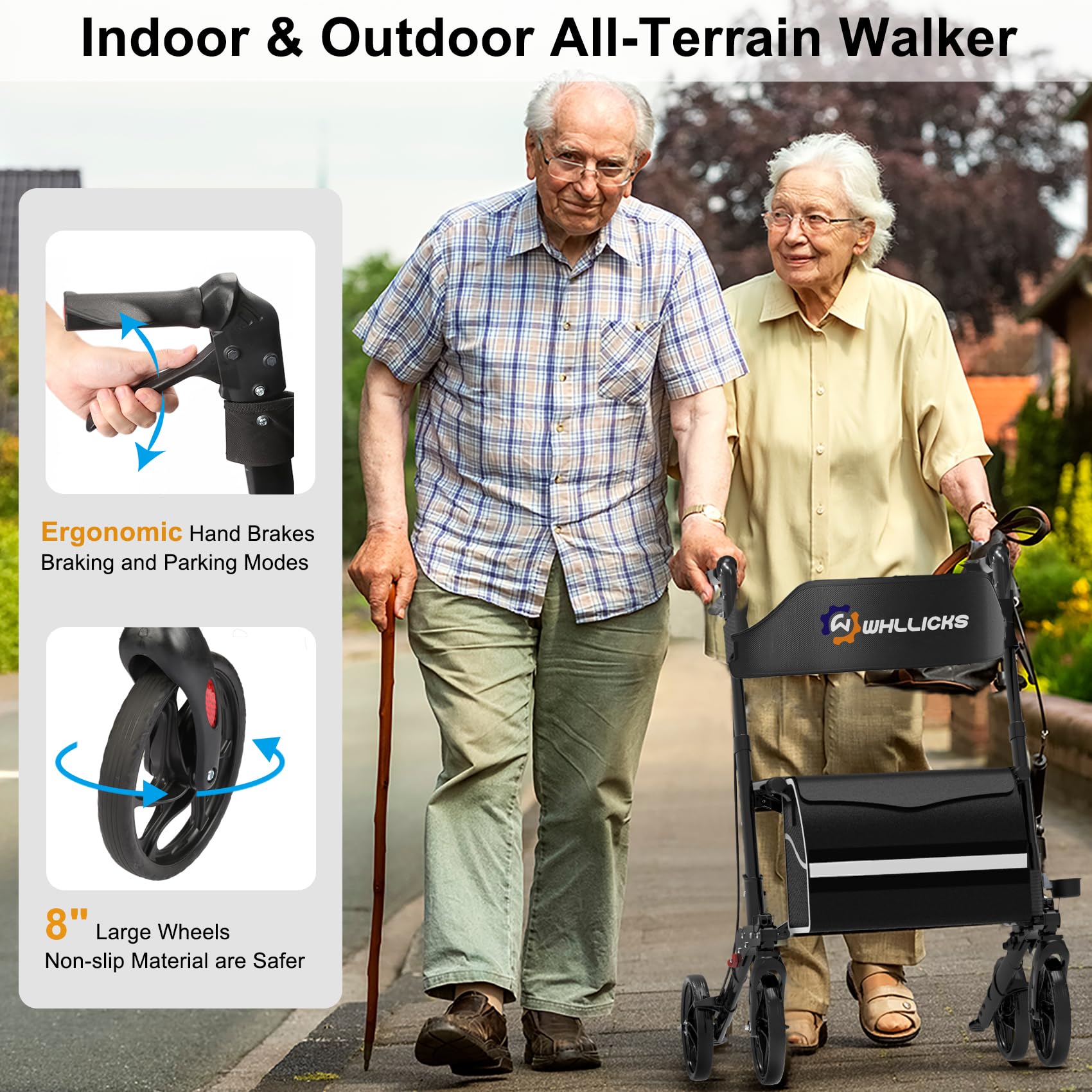 rollator walker for both indoor and outdoor