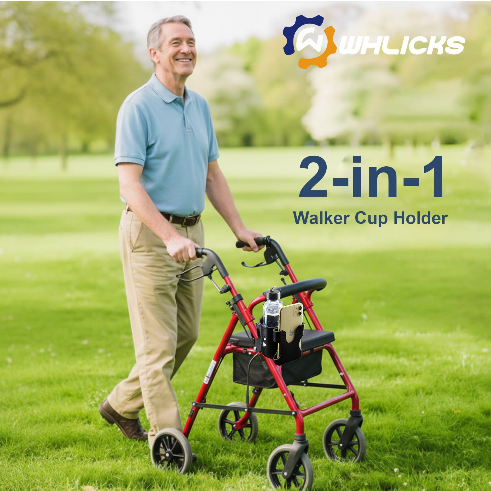 Hands-Free 2-in-1 Cup & Phone Holder for Seniors – Fits Walkers, Rollators & Wheelchairs