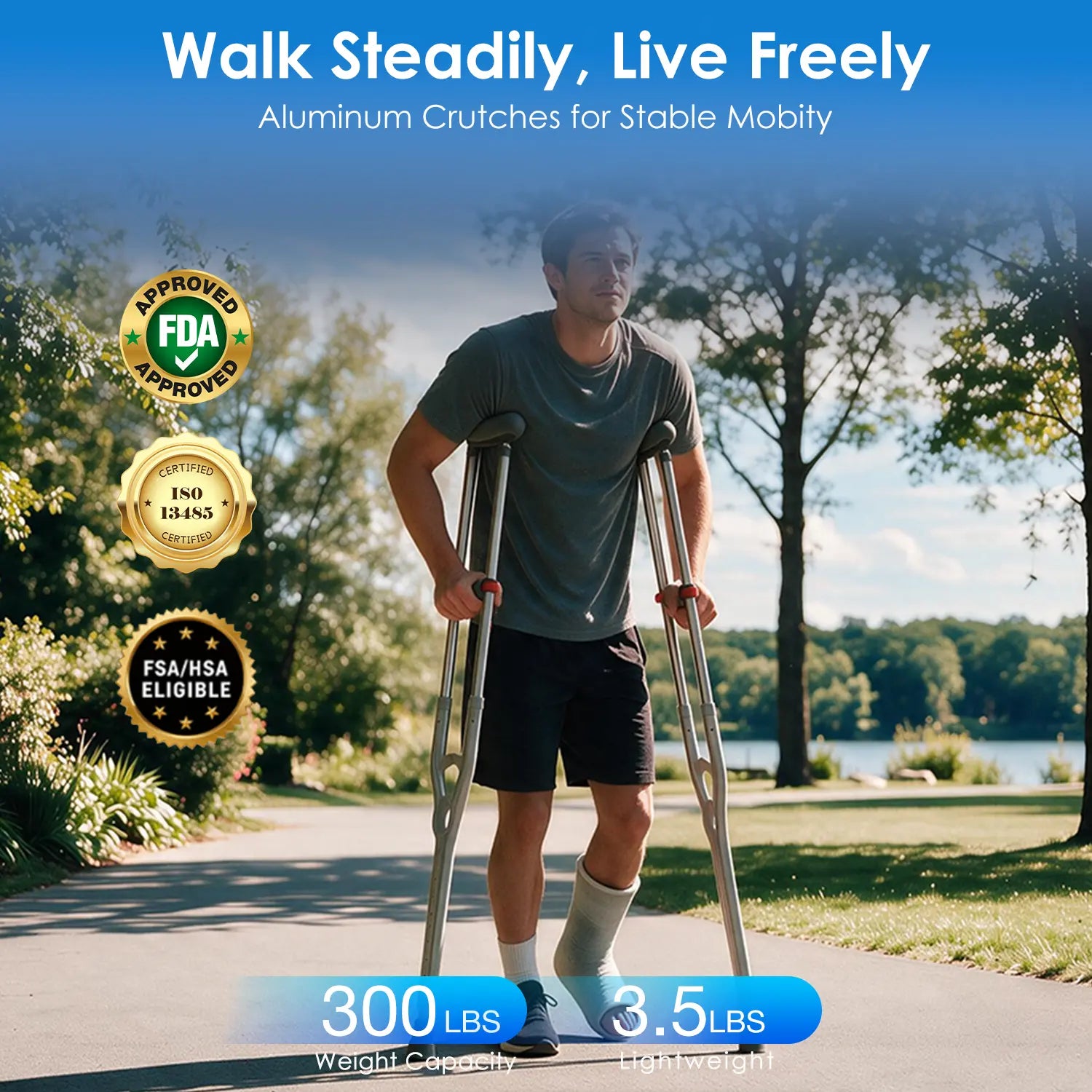 Ultra-Light Heavy-Duty Crutches with Multi-Point Adjustment