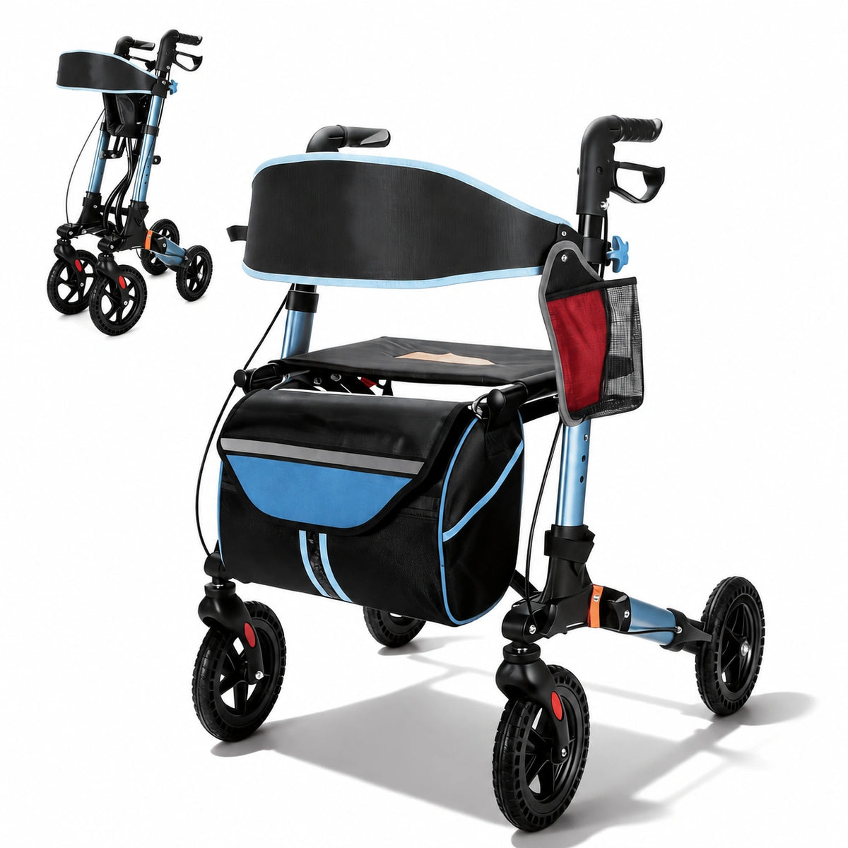 Foldable Lightweight Rollator with Padded Seat and Smooth All-Terrain Wheels